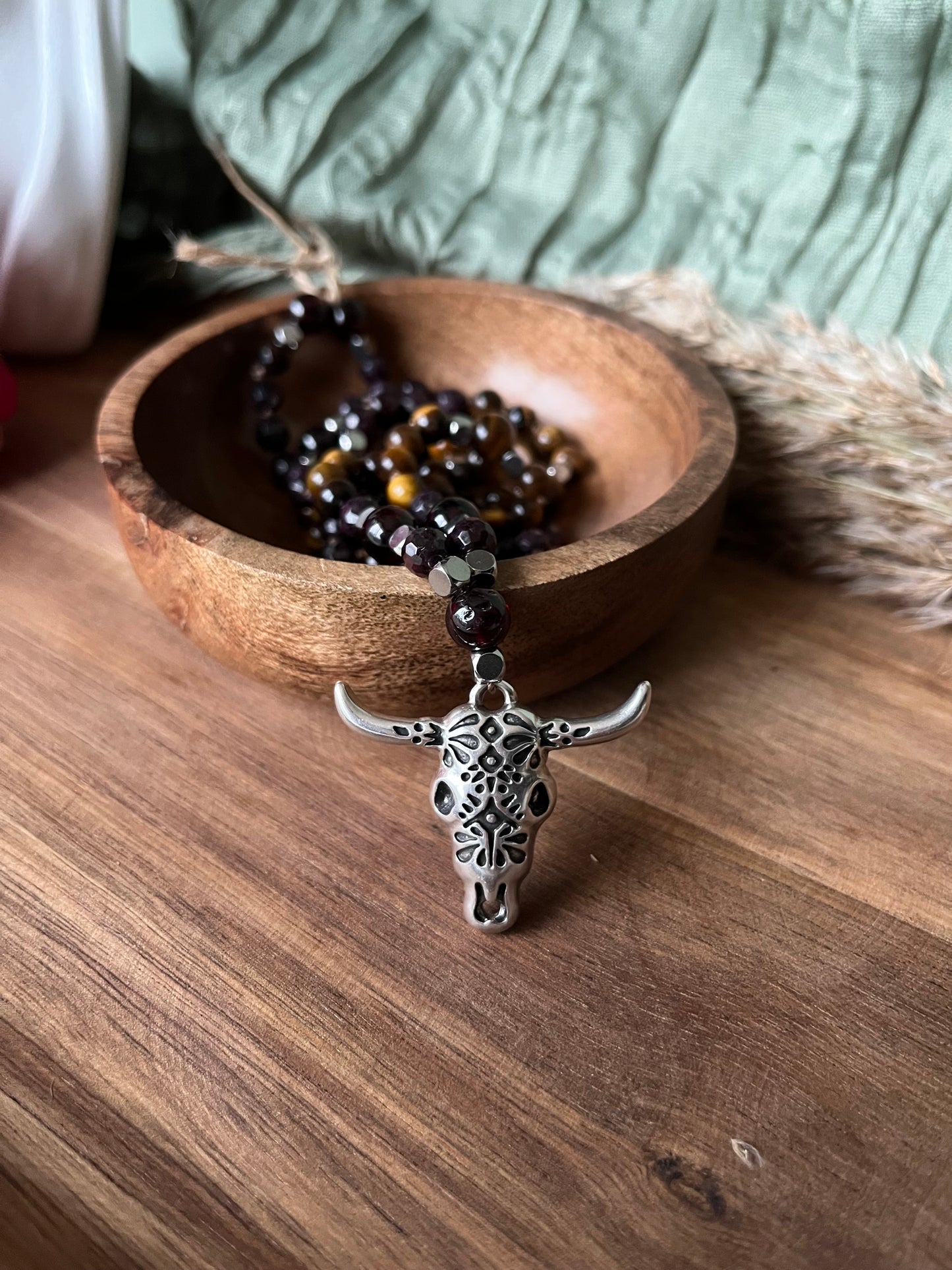 Mala « Âme guerrière » - FORCE - COURAGE - Grenat - Œil de tigre