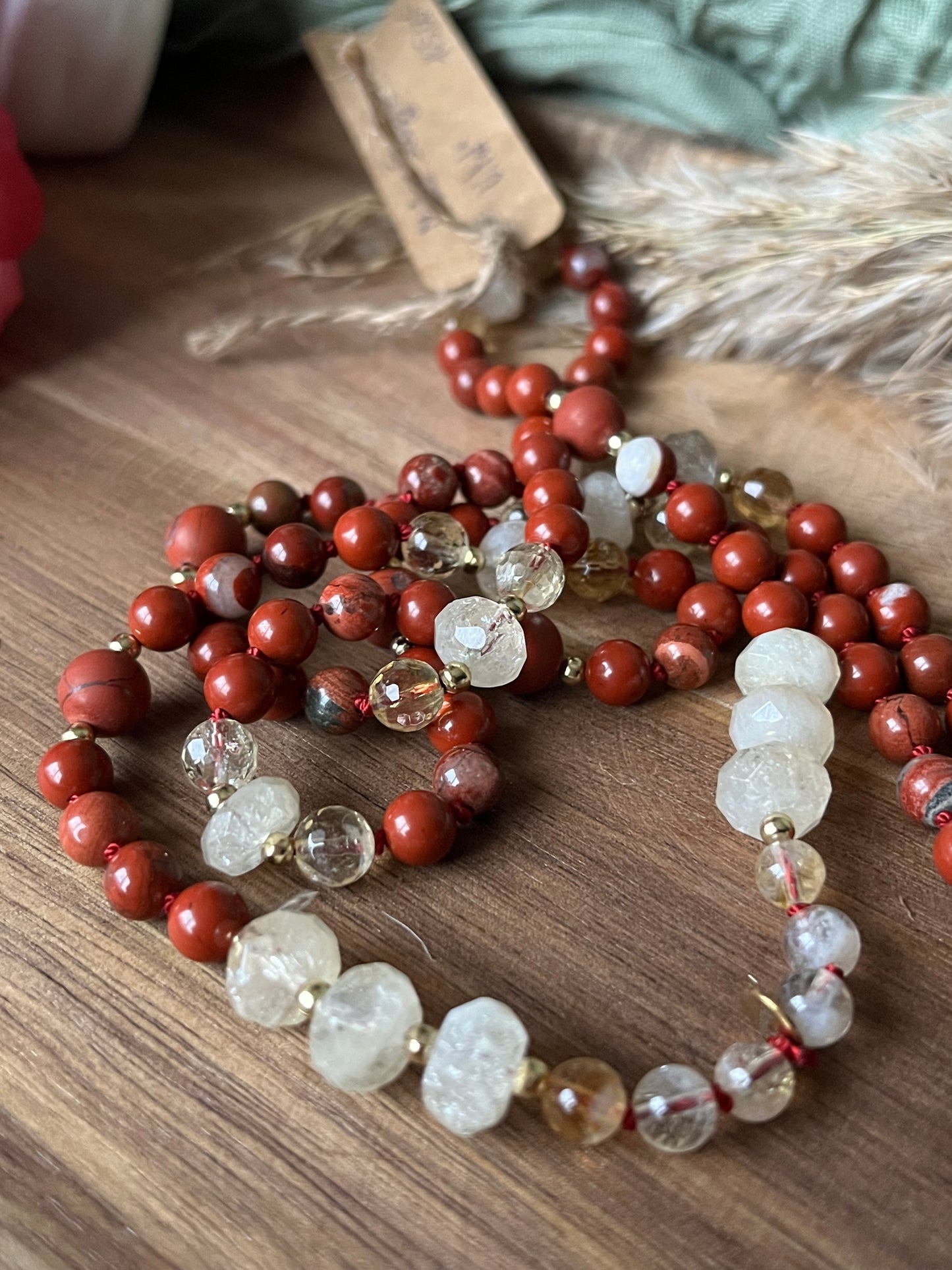 Mala « Souffle Vital » - ÉNERGIE - ANCRAGE - ÉLAN - Jaspe rouge - Citrine