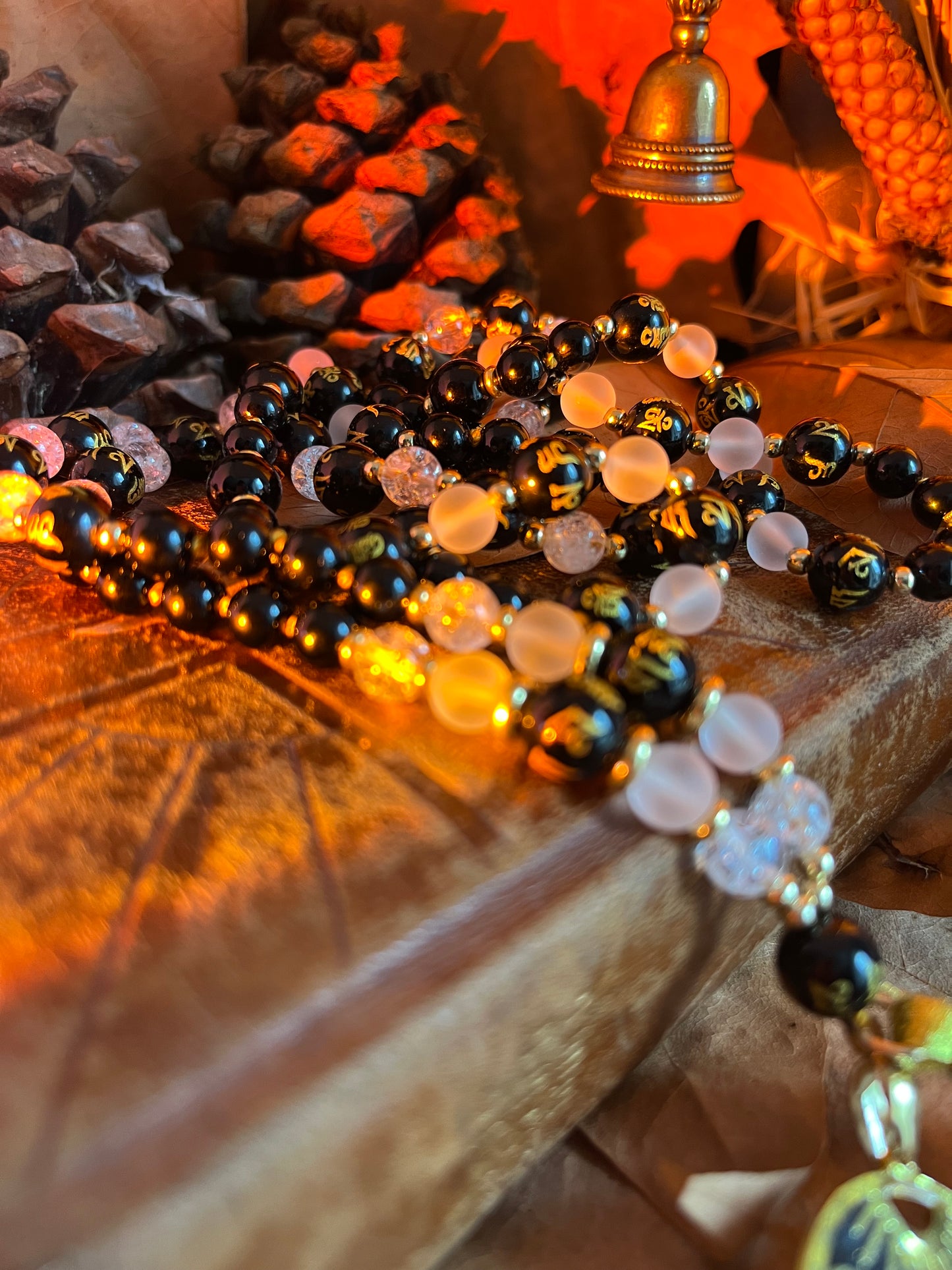 Mala “Lune Noire” Onyx - Obsidienne - Oeil céleste - Cristal de roche