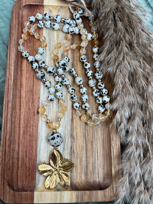 Mala « Joie Solaire » - OPTIMISME - CHANCE - VIBRATION SOLAIRE - Jaspe dalmatien - Citrine