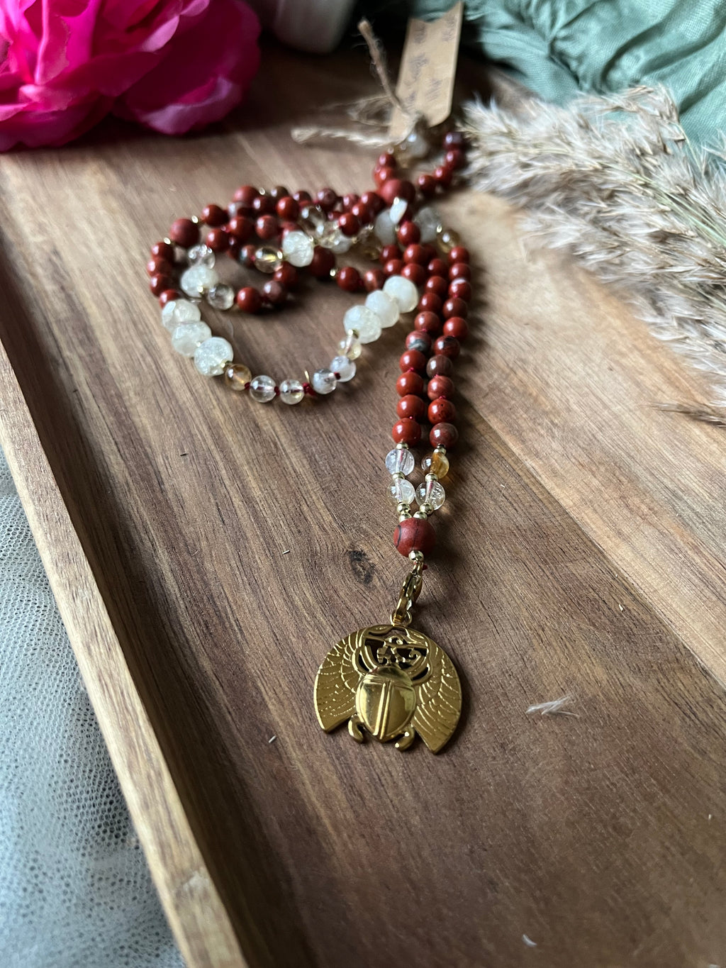 Mala « Souffle Vital » - ÉNERGIE - ANCRAGE - ÉLAN - Jaspe rouge - Citrine