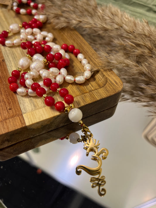 Mala « Écume Rouge » - SENSUALITÉ - VITALITÉ - ÉLAN DU COEUR - Bambou de mer- perles d’eau douce