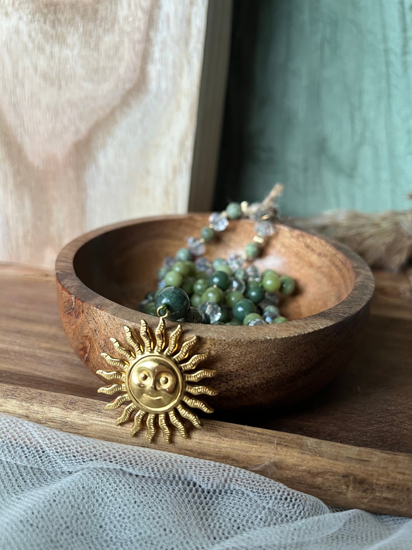 Mala « Souffle de Gaïa » - HARMONIE - RENOUVEAU - ANCRAGE - Jade verte - Agate mousse - Serpentine