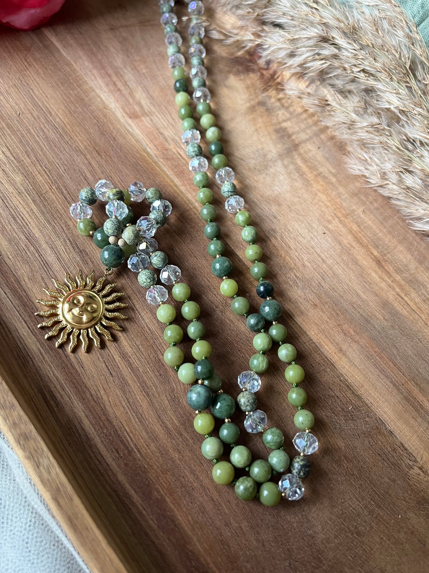 Mala « Souffle de Gaïa » - HARMONIE - RENOUVEAU - ANCRAGE - Jade verte - Agate mousse - Serpentine