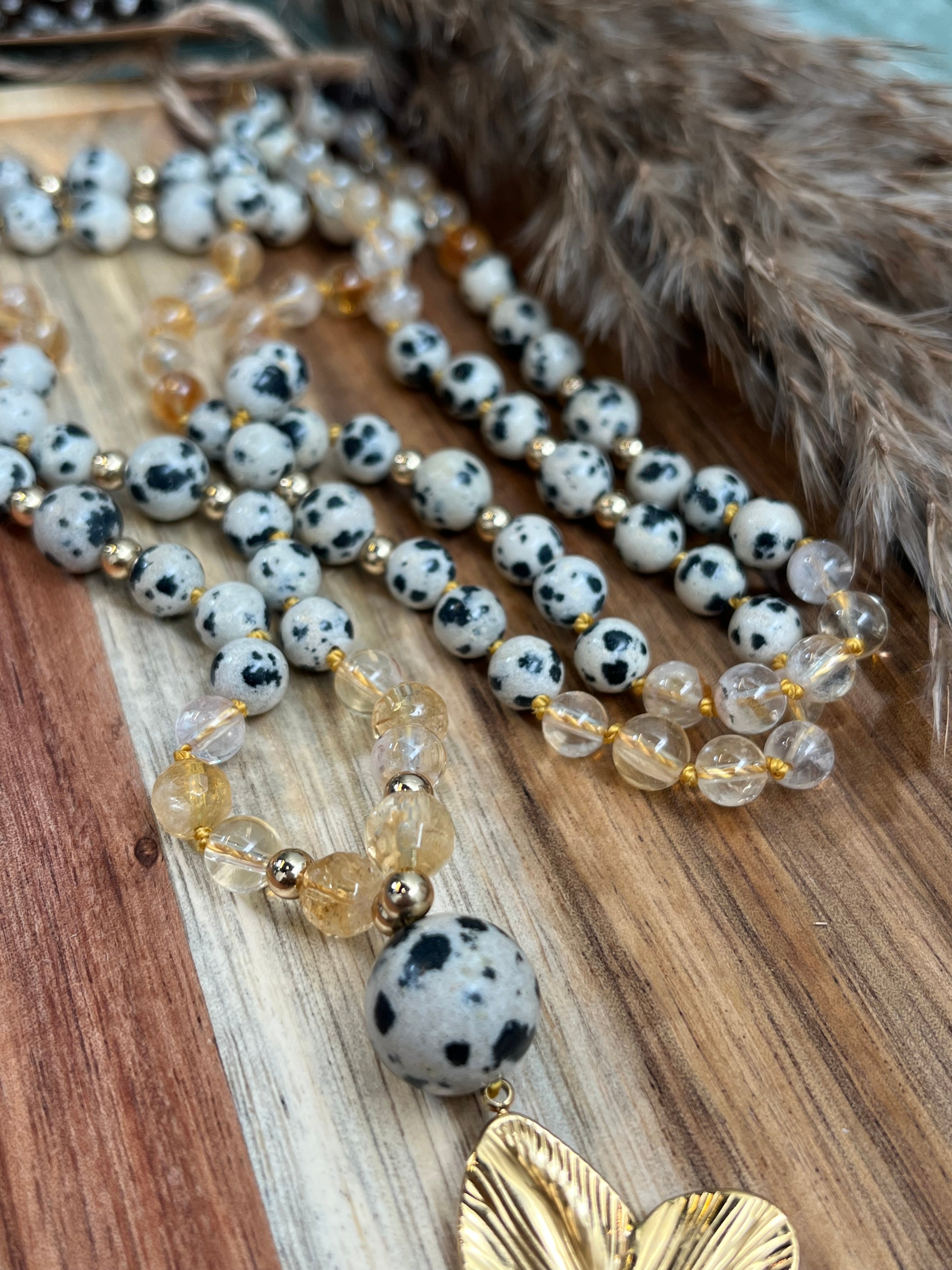 Mala « Joie Solaire » - OPTIMISME - CHANCE - VIBRATION SOLAIRE - Jaspe dalmatien - Citrine