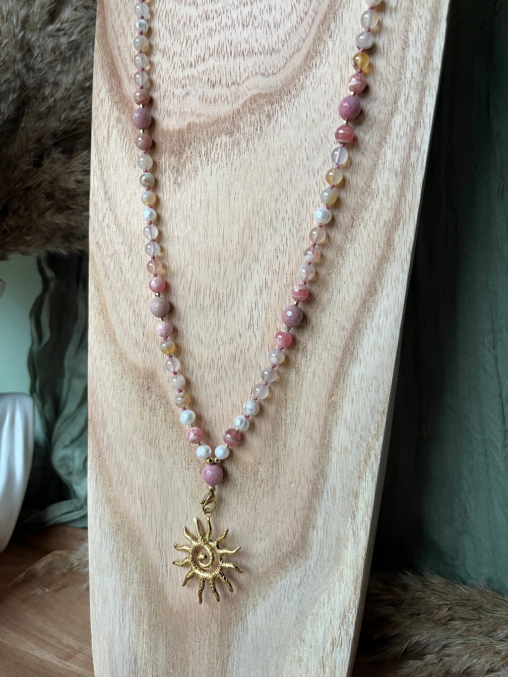 Mala « Souffle de Cerisier » AMOUR - GUÉRISON- DOUCEUR - Perles d’eau douce - Agate fleur de cerisier - Rhodochrosite