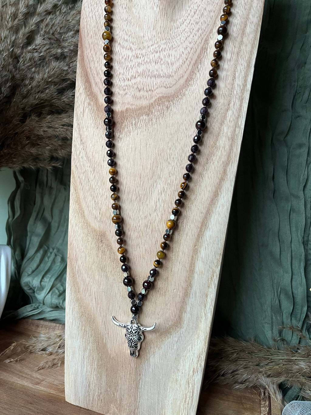 Mala « Âme guerrière » - FORCE - COURAGE - Grenat - Œil de tigre