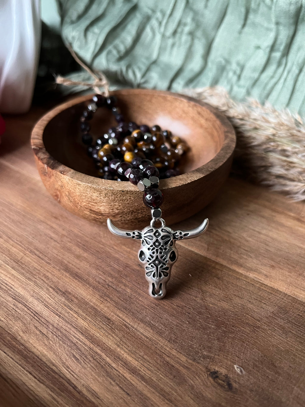 Mala « Âme guerrière » - FORCE - COURAGE - Grenat - Œil de tigre