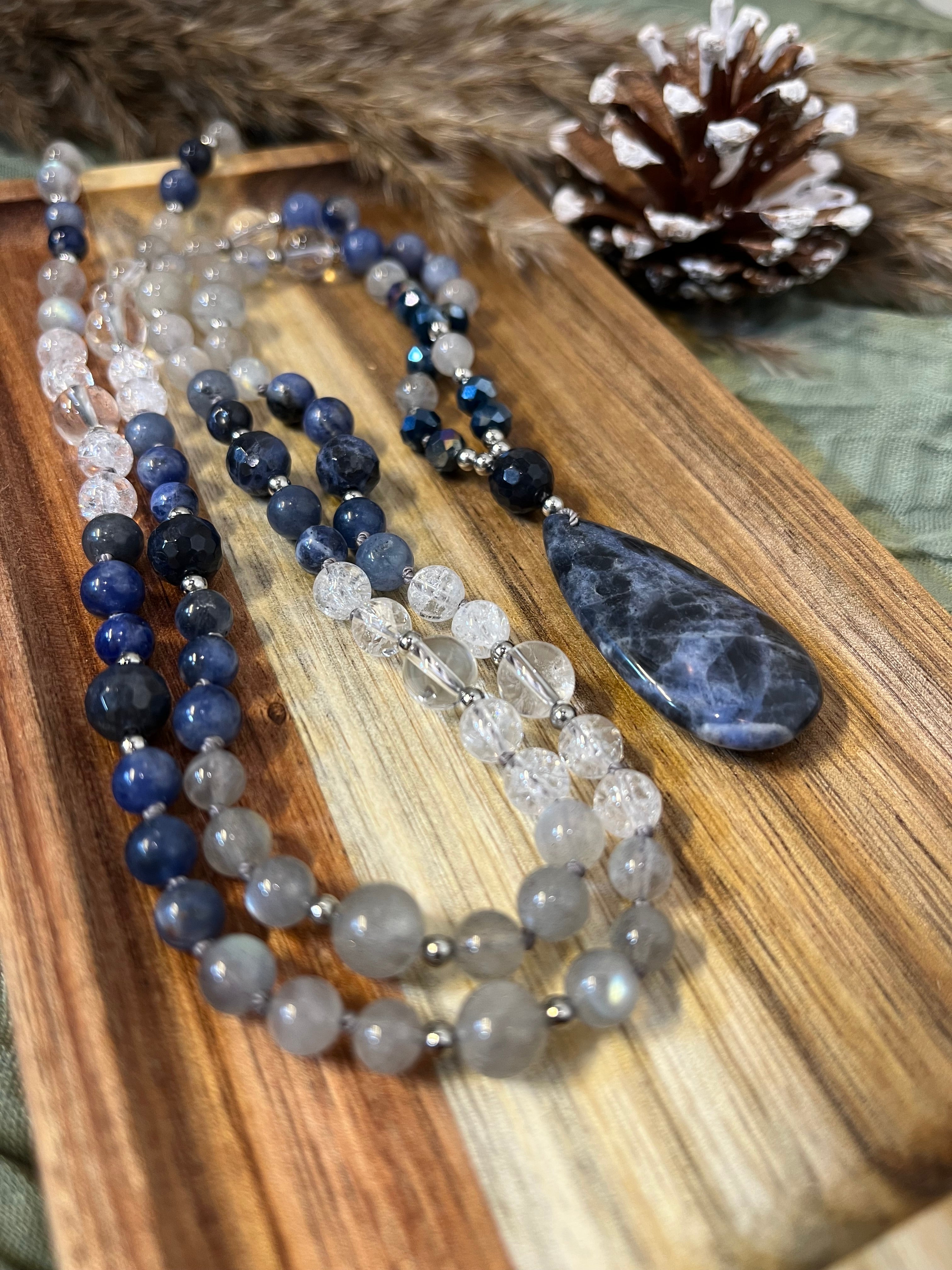 Mala « Gardien Bleu » - GUIDANCE - PROTECTION - CLARTÉ - Sodalite - Labradorite - Cristal de roche