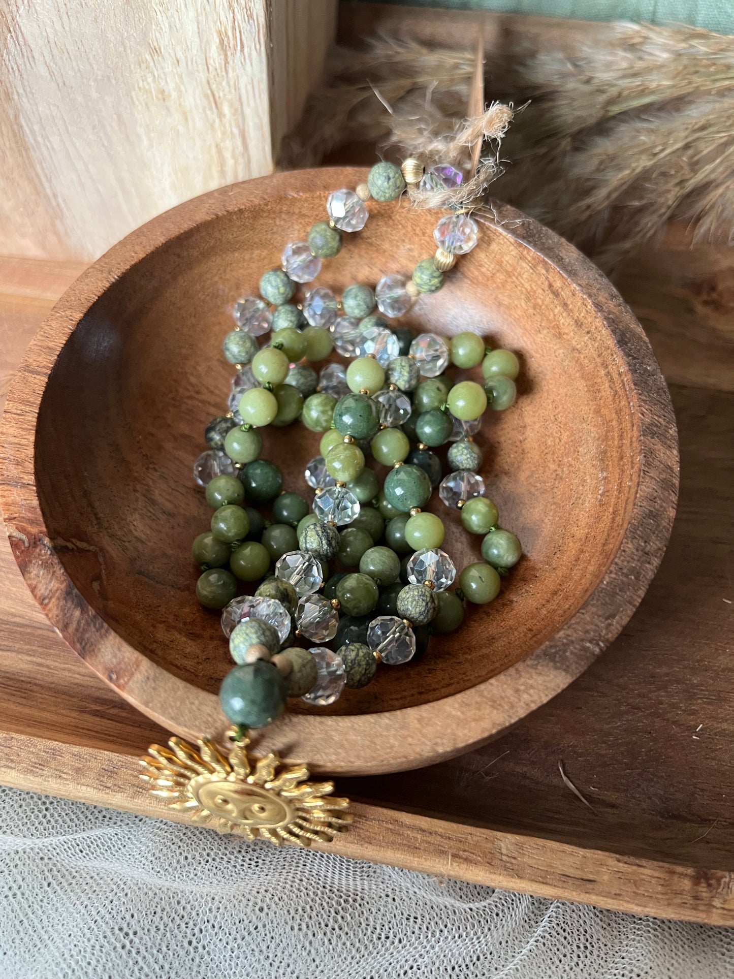 Mala « Souffle de Gaïa » - HARMONIE - RENOUVEAU - ANCRAGE - Jade verte - Agate mousse - Serpentine