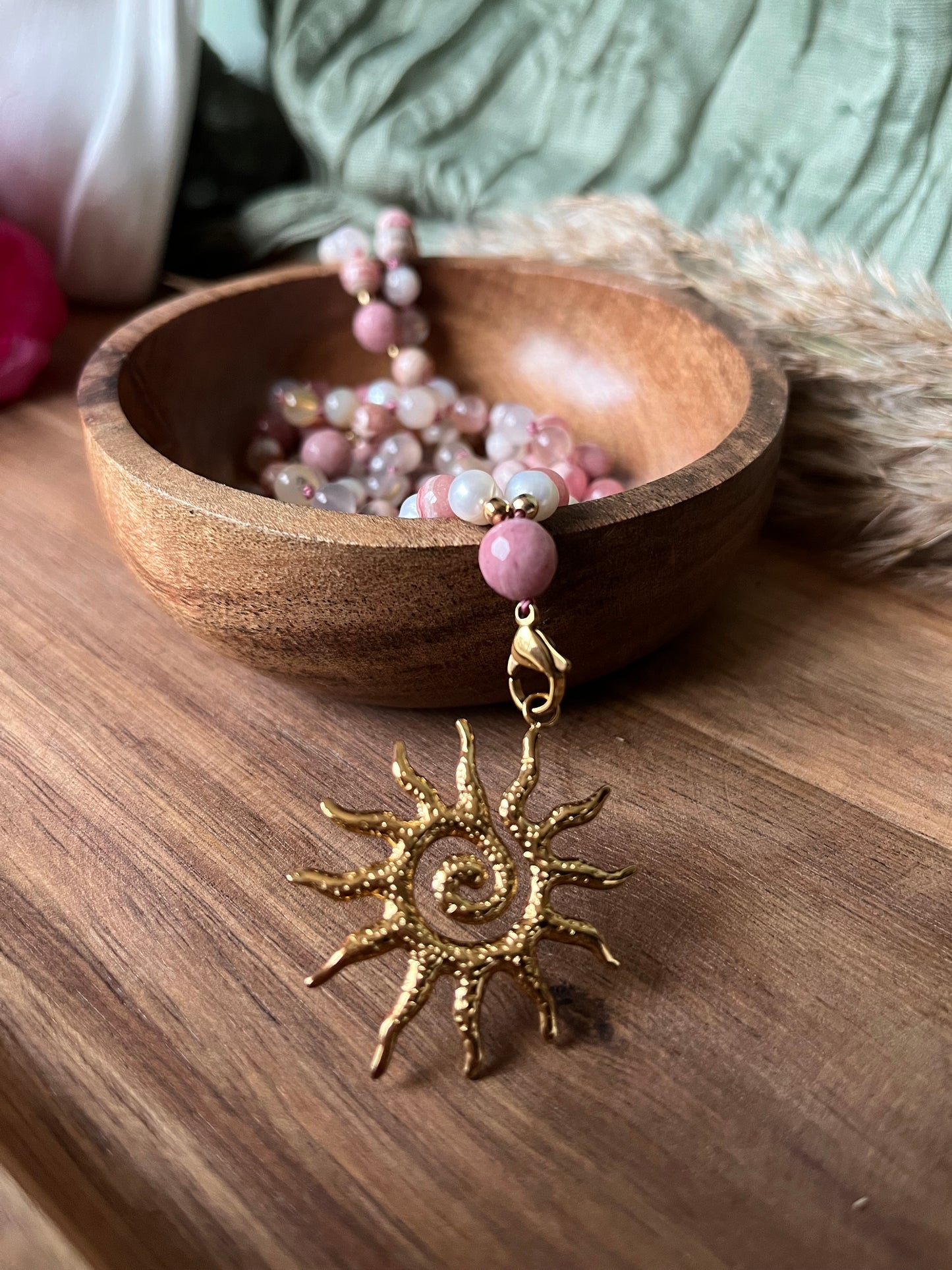 Mala « Souffle de Cerisier » AMOUR - GUÉRISON- DOUCEUR - Perles d’eau douce - Agate fleur de cerisier - Rhodochrosite