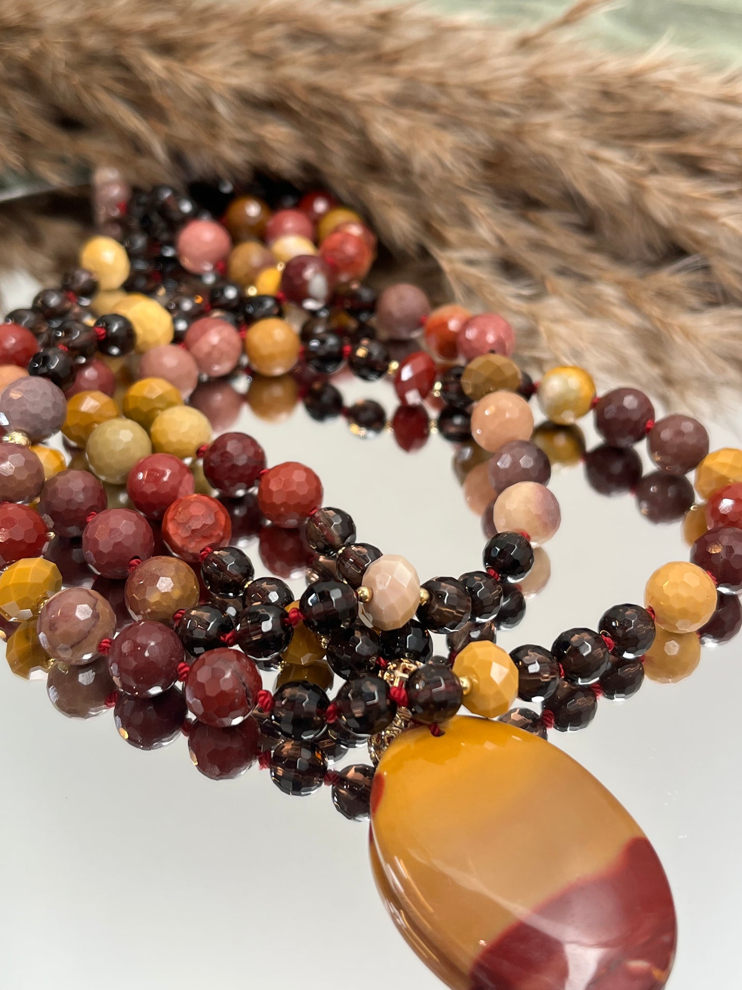 Mala « Terre Brune » - SAGESSE INTÉRIEURE - STABILITÉ - ANCRAGE - Mookaite - Quartz fumé