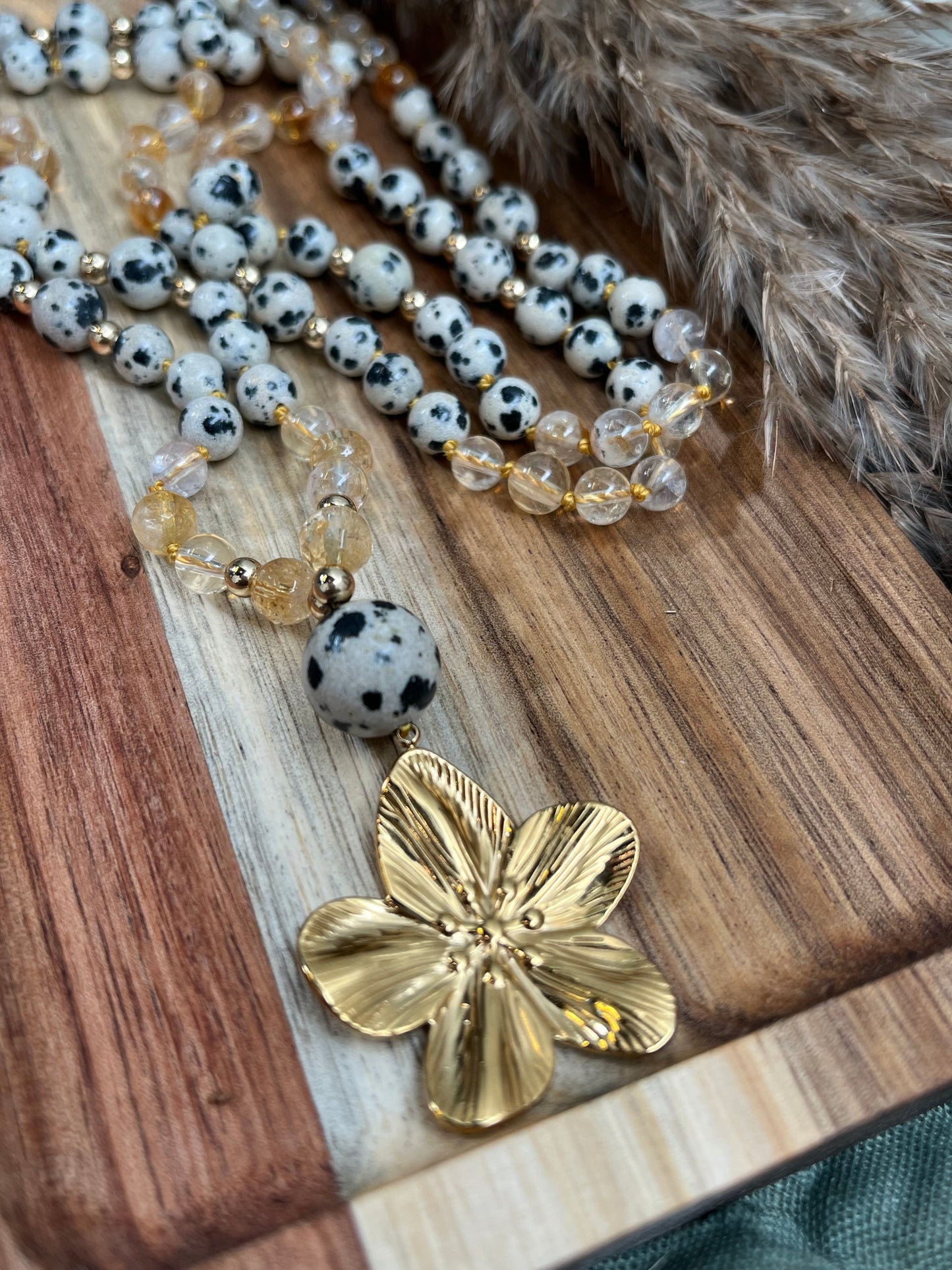 Mala « Joie Solaire » - OPTIMISME - CHANCE - VIBRATION SOLAIRE - Jaspe dalmatien - Citrine