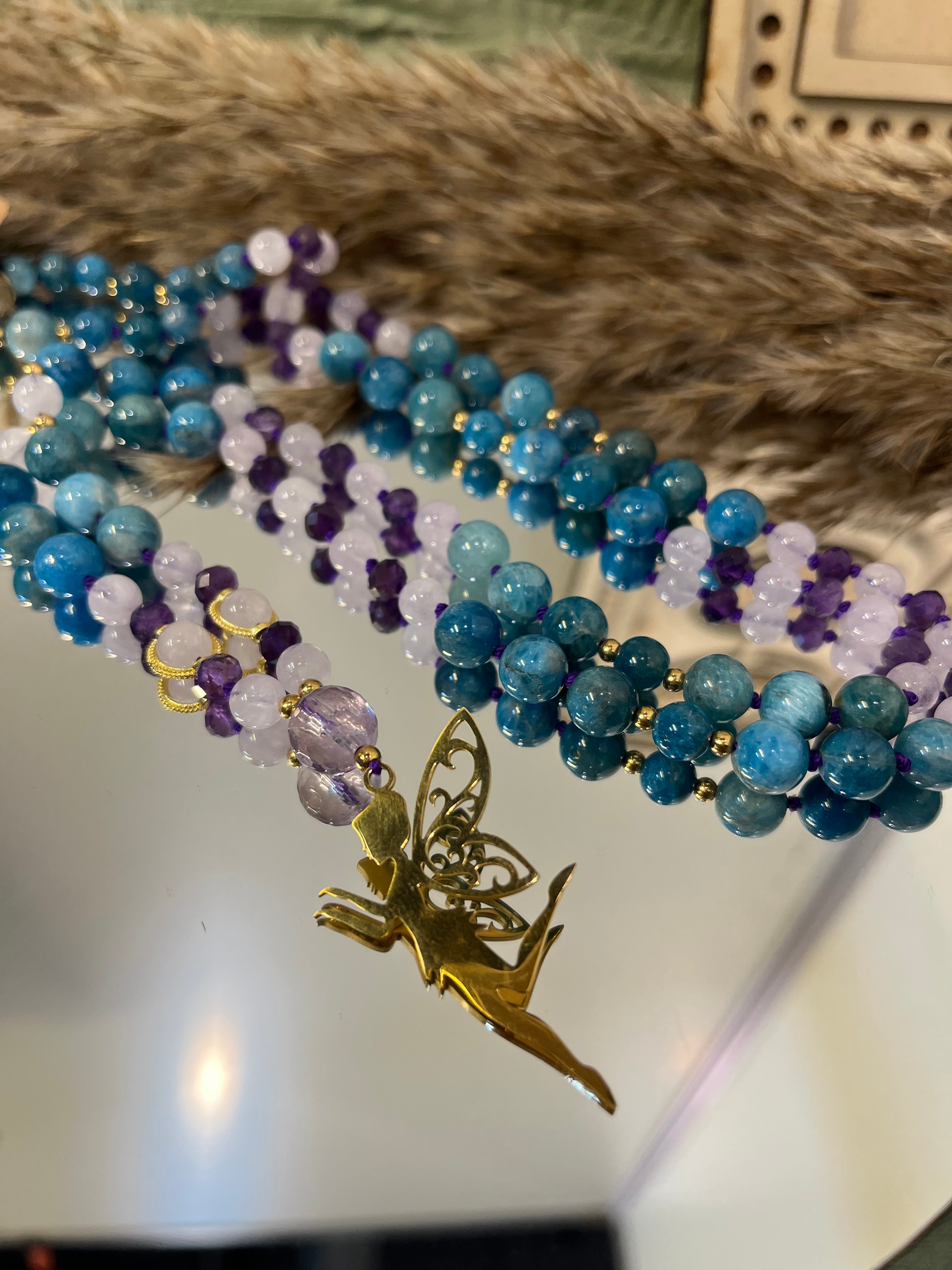 Mala "Aliento de Hada" Apatita - Amatista - Amatista Lavanda