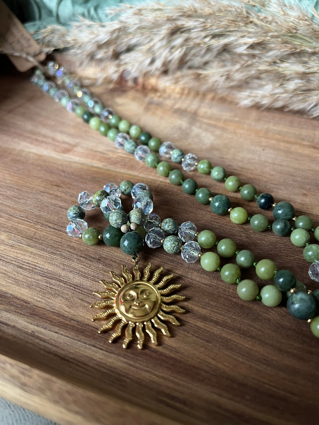 Mala « Souffle de Gaïa » - HARMONIE - RENOUVEAU - ANCRAGE - Jade verte - Agate mousse - Serpentine
