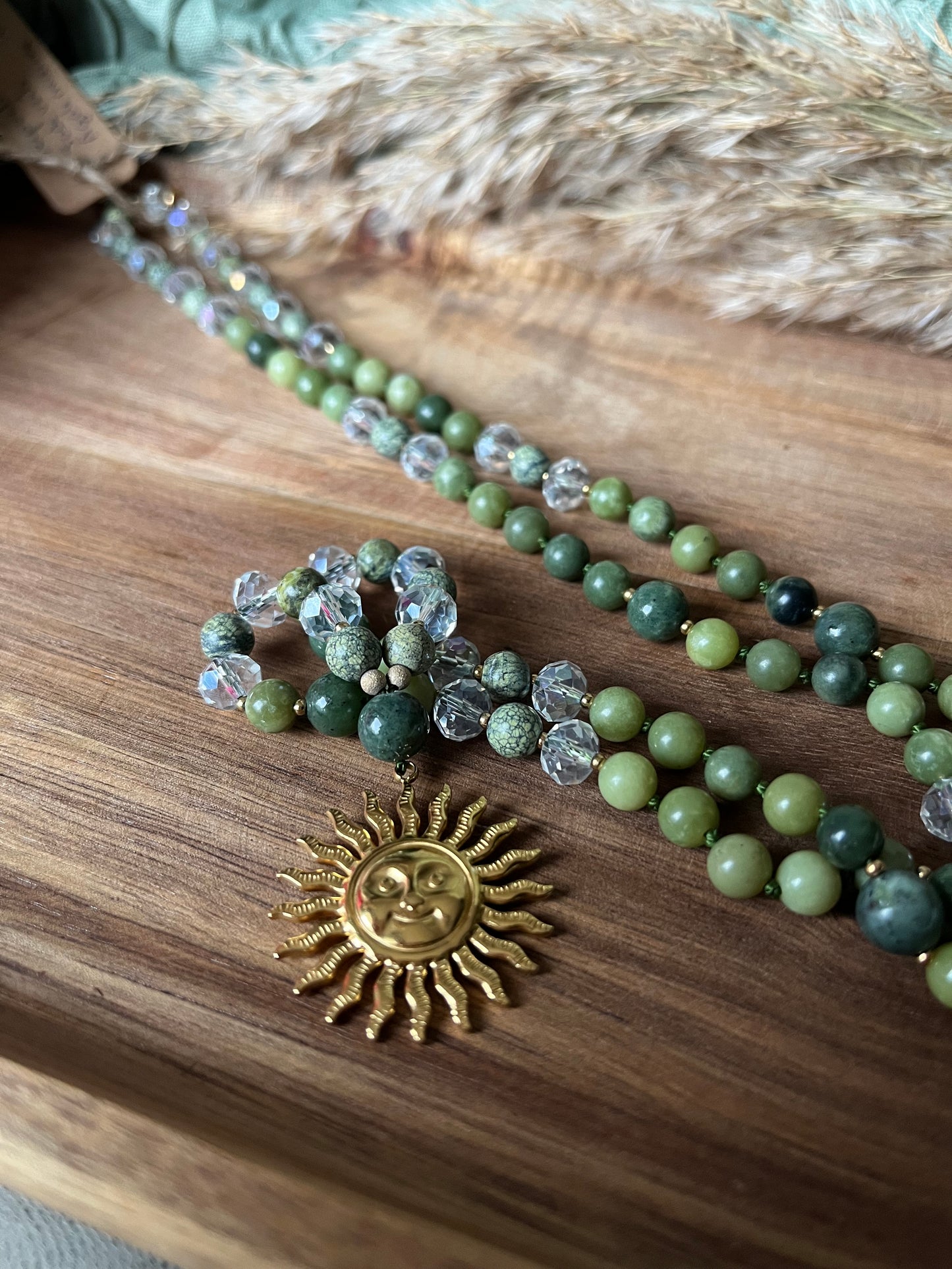 Mala « Souffle de Gaïa » - HARMONIE - RENOUVEAU - ANCRAGE - Jade verte - Agate mousse - Serpentine