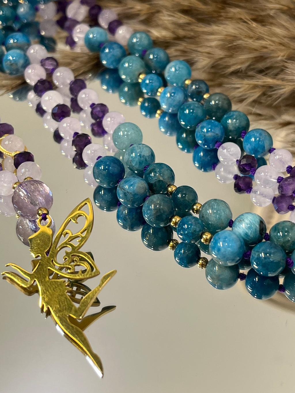 Mala "Aliento de Hada" Apatita - Amatista - Amatista Lavanda