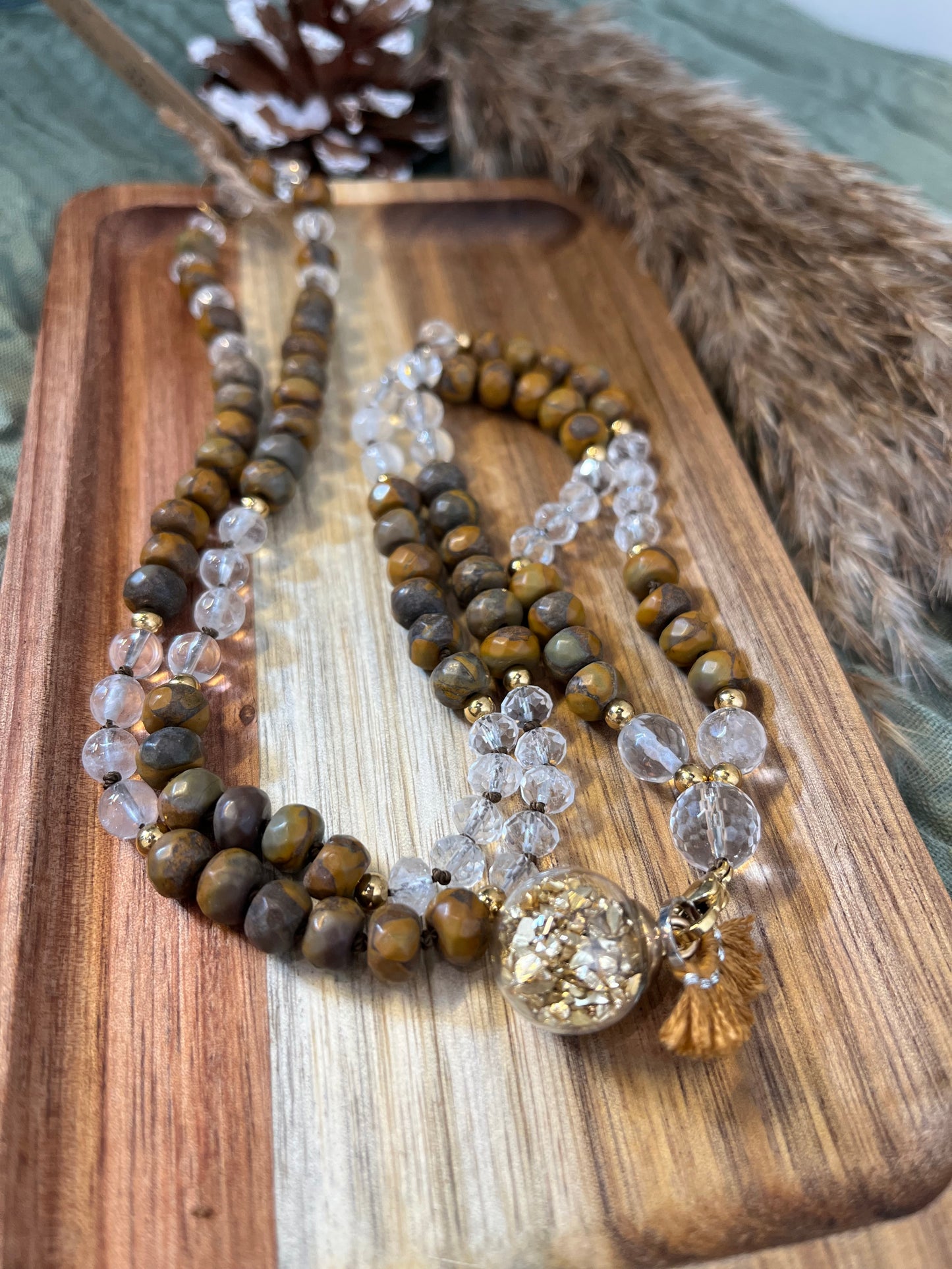 Mala “Souffle de Bambou” - SOUPLESSE - ALIGNEMENT - CROISSANCE - Agate Feuille de Bambou • Cristal de roche