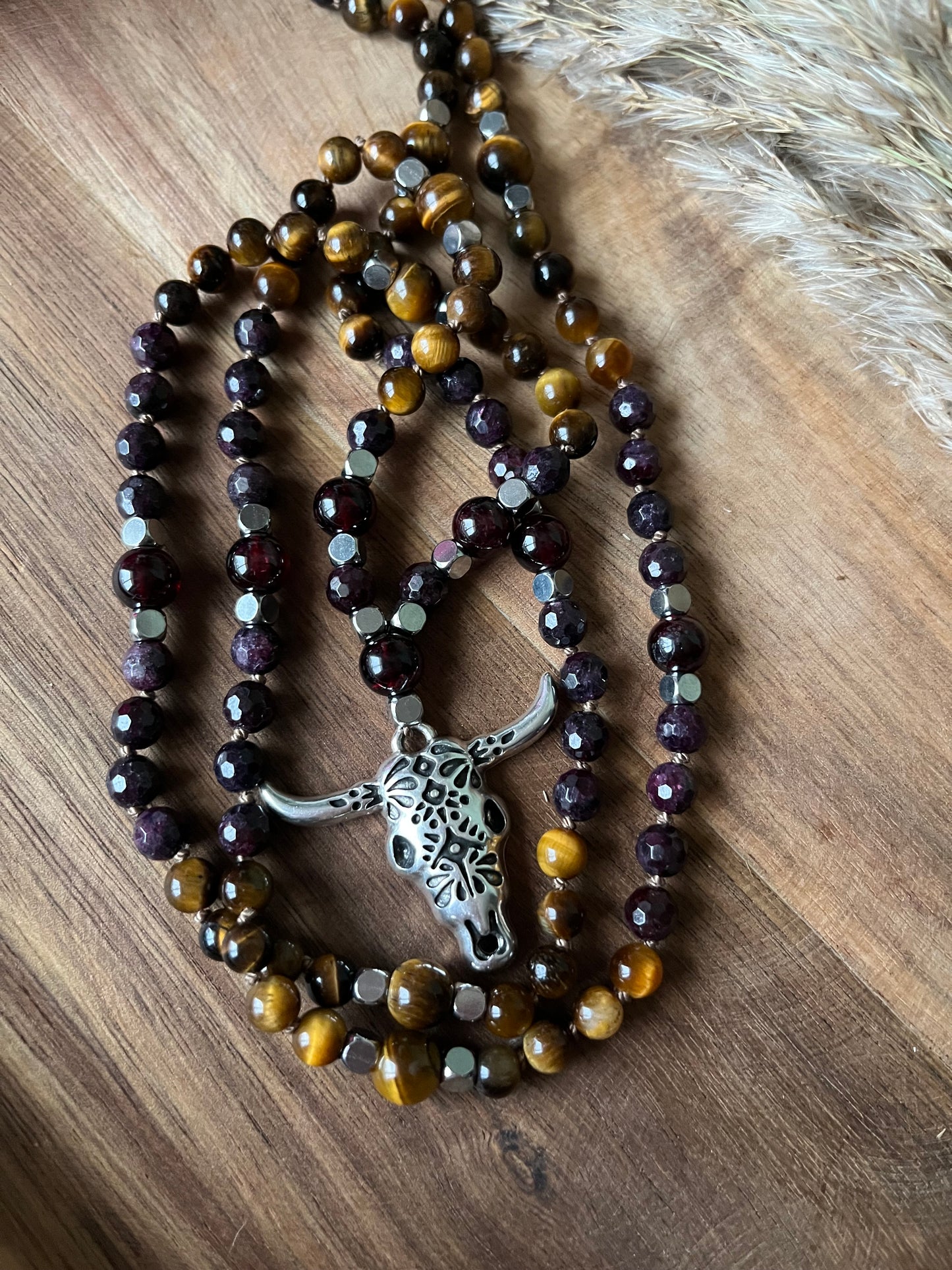 Mala « Âme guerrière » - FORCE - COURAGE - Grenat - Œil de tigre