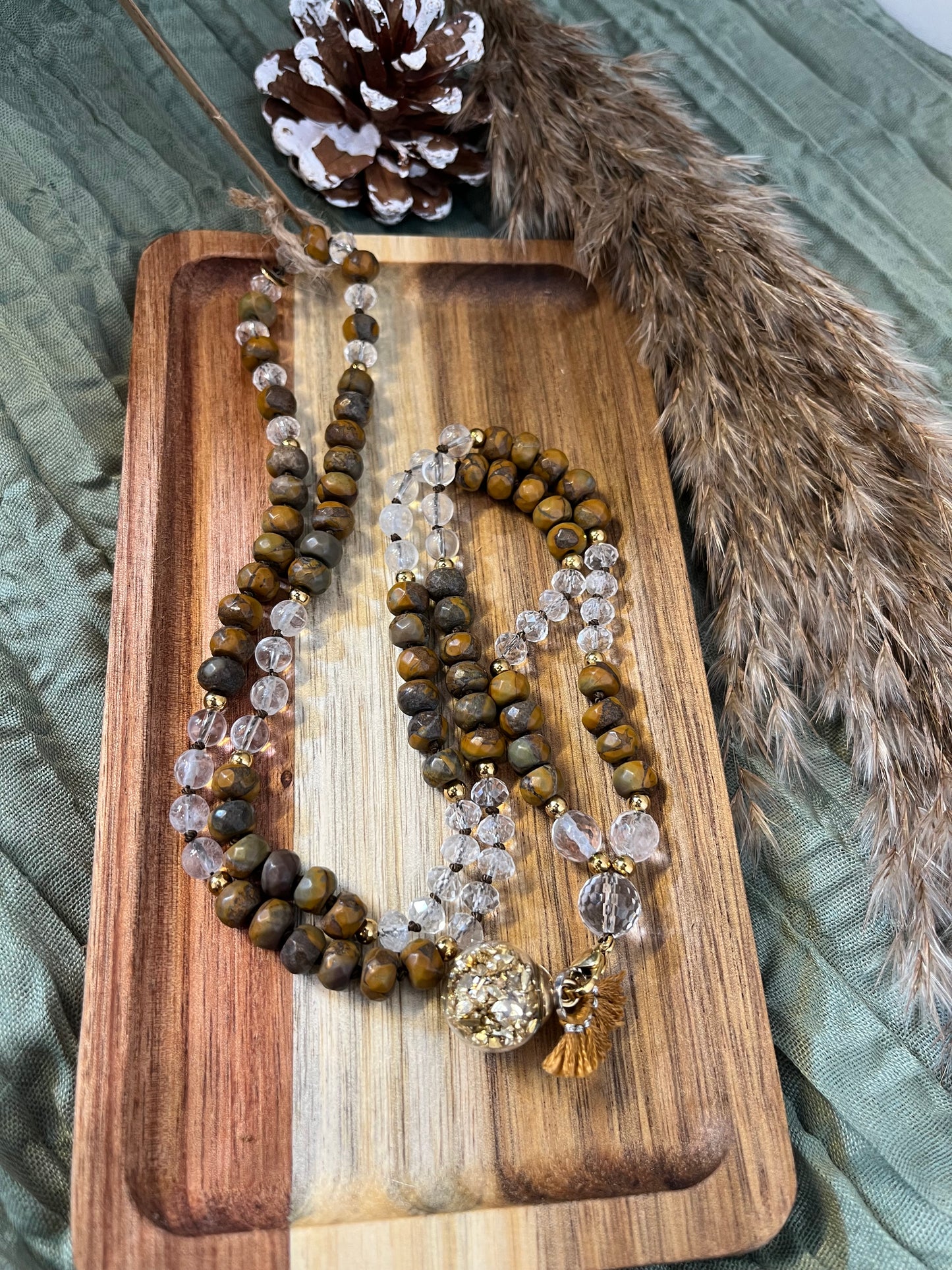 Mala “Souffle de Bambou” - SOUPLESSE - ALIGNEMENT - CROISSANCE - Agate Feuille de Bambou • Cristal de roche