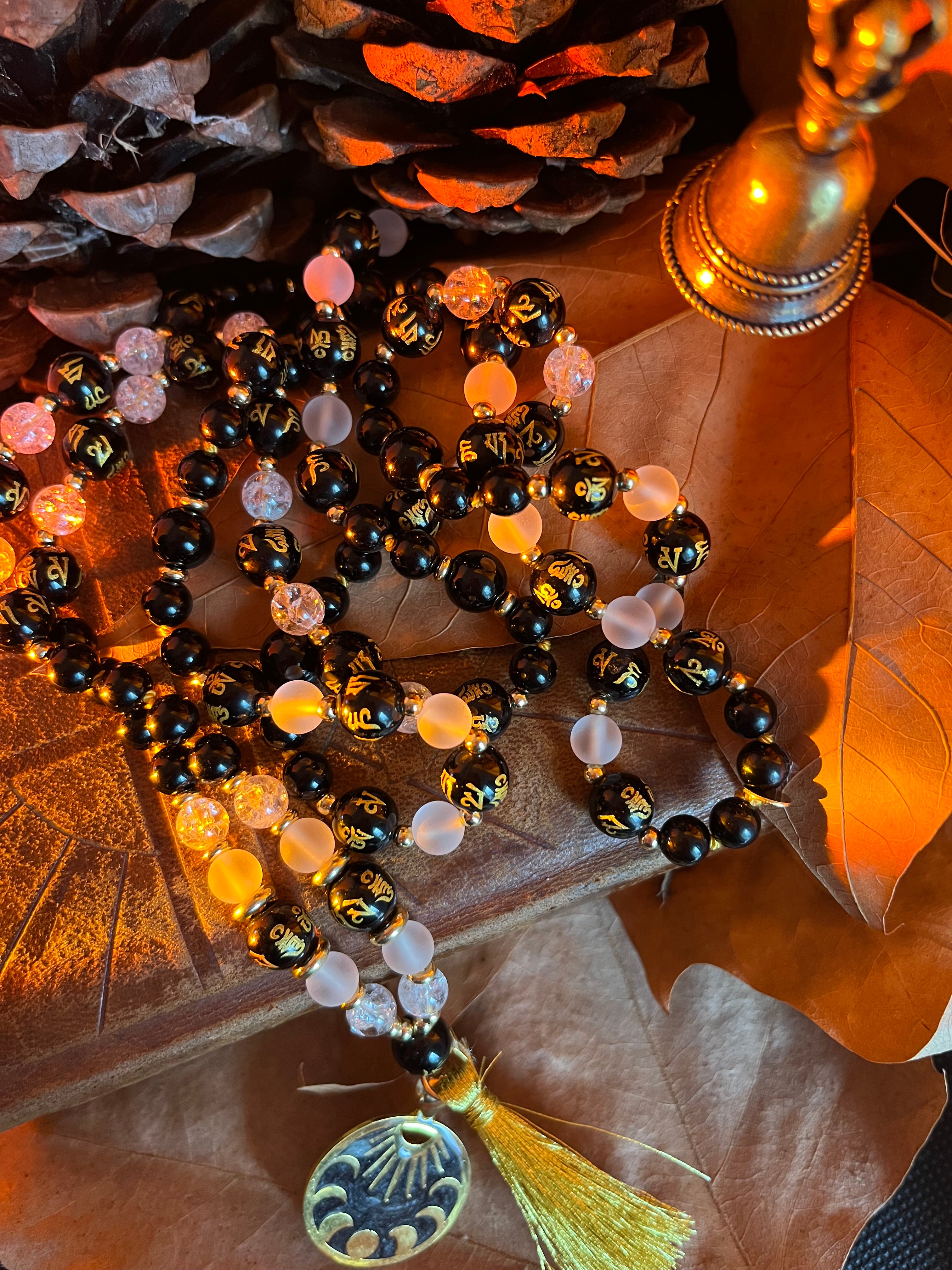 Mala “Lune Noire” Onyx - Obsidienne - Oeil céleste - Cristal de roche