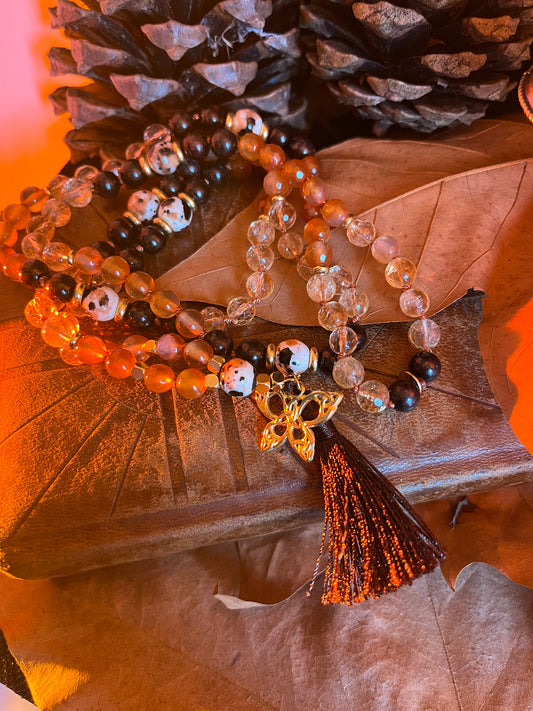 Mala Renacentista 108 – Mala Espiritual en Granate, Cornalina y Citrino – Joyería Energética para la Transformación, Meditación y Cristaloterapia