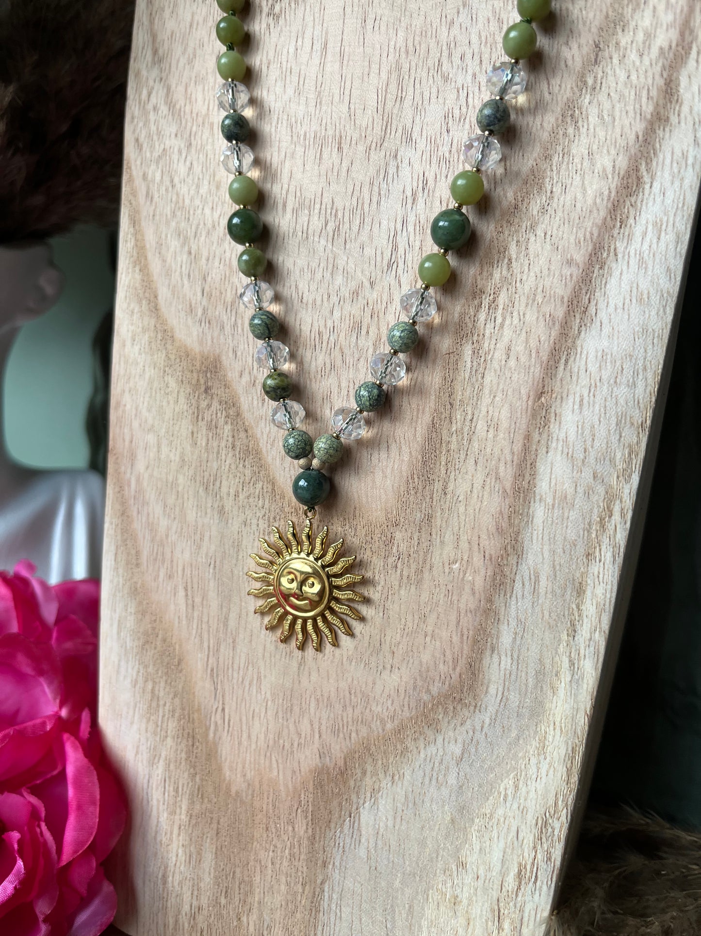 Mala « Souffle de Gaïa » - HARMONIE - RENOUVEAU - ANCRAGE - Jade verte - Agate mousse - Serpentine