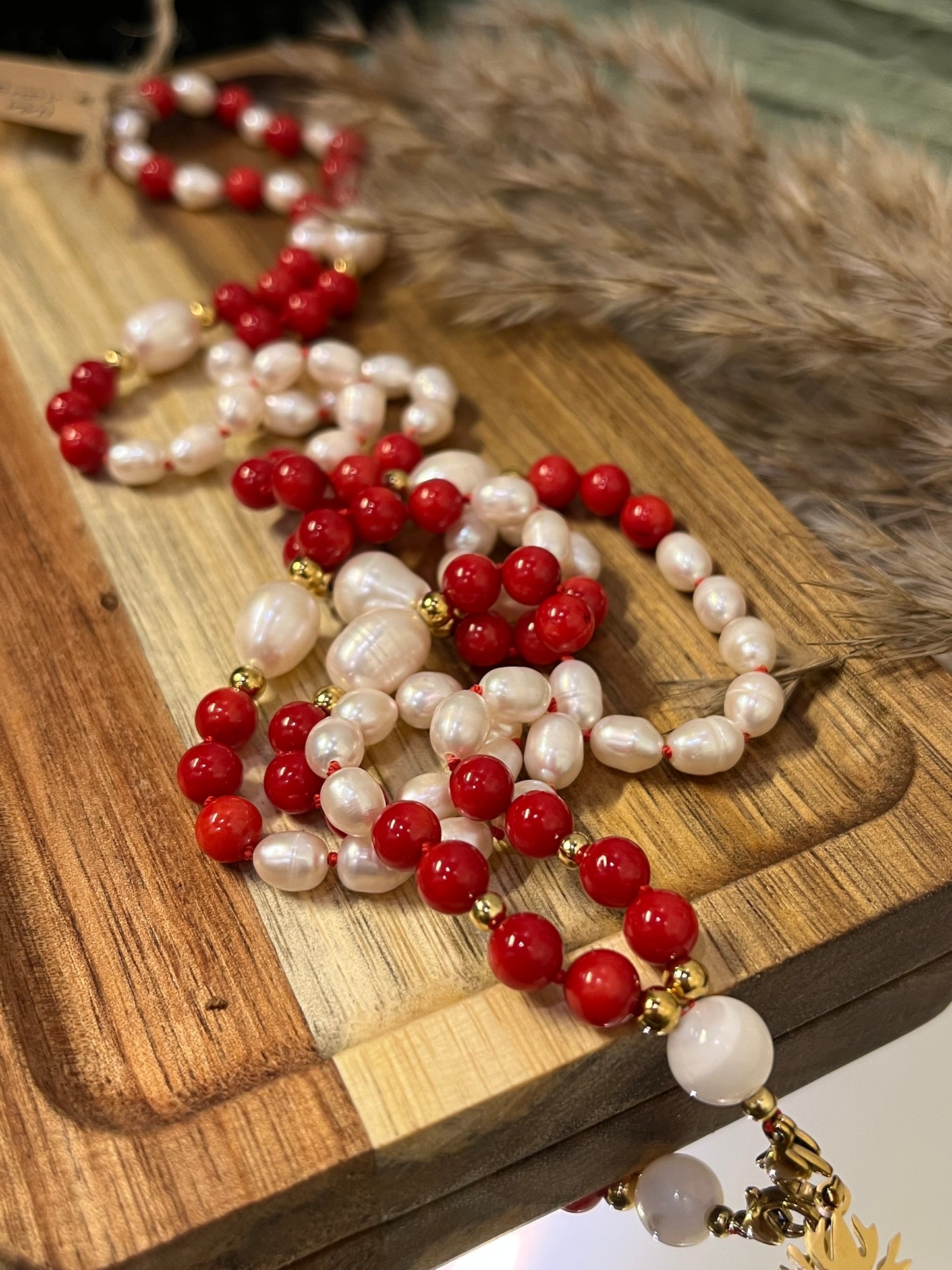 Mala « Écume Rouge » - SENSUALITÉ - VITALITÉ - ÉLAN DU COEUR - Bambou de mer- perles d’eau douce