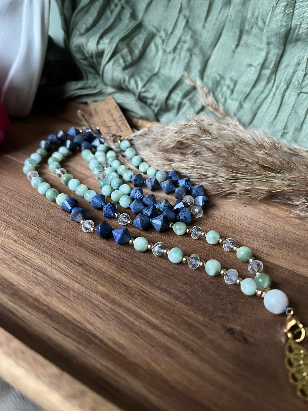 Mala « Voile des cieux » - SAGESSE - CONNEXION - ÉLÉVATION - Angélite - Dumortierite - Cristal de roche