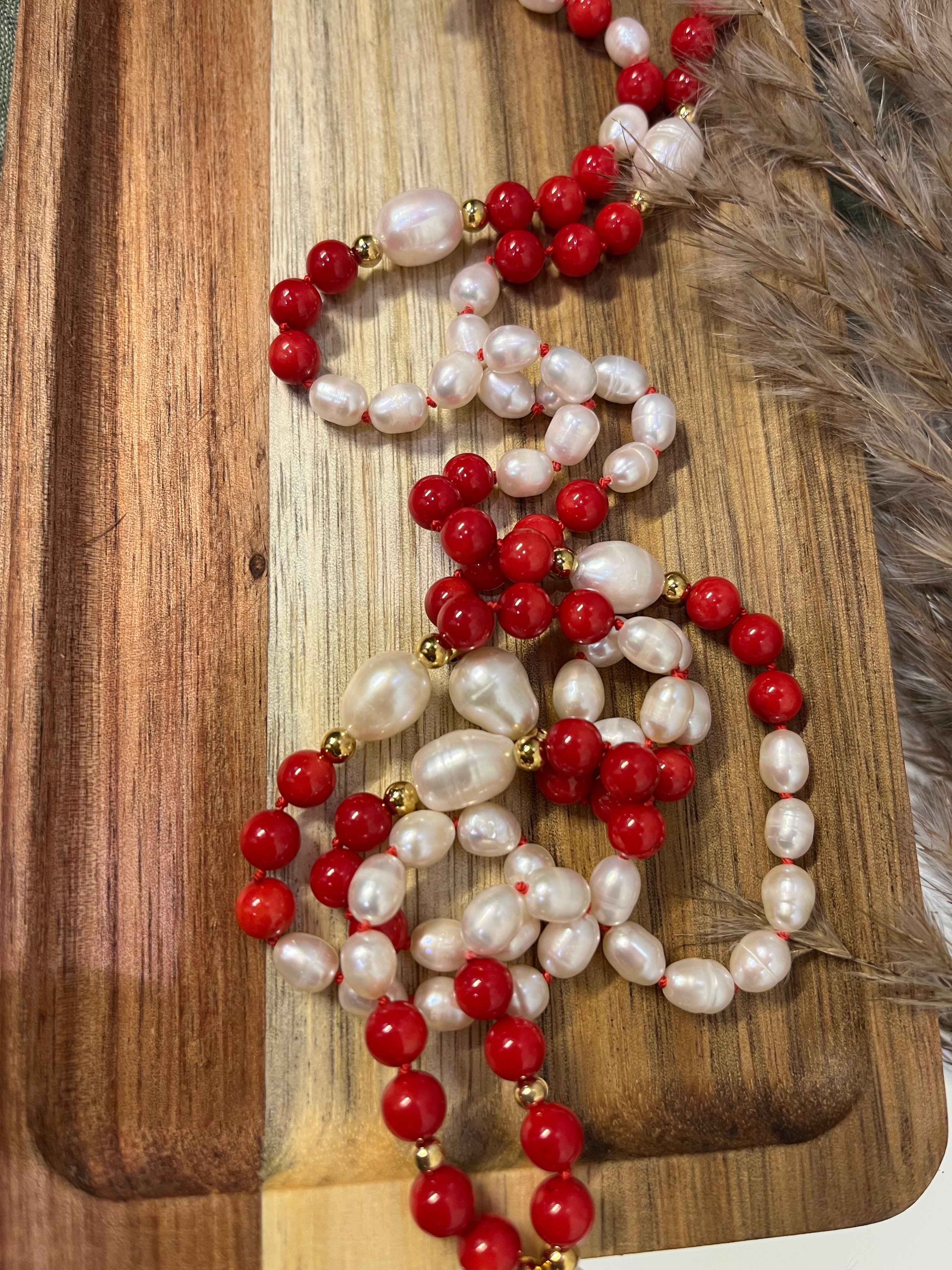 Mala « Écume Rouge » - SENSUALITÉ - VITALITÉ - ÉLAN DU COEUR - Bambou de mer- perles d’eau douce