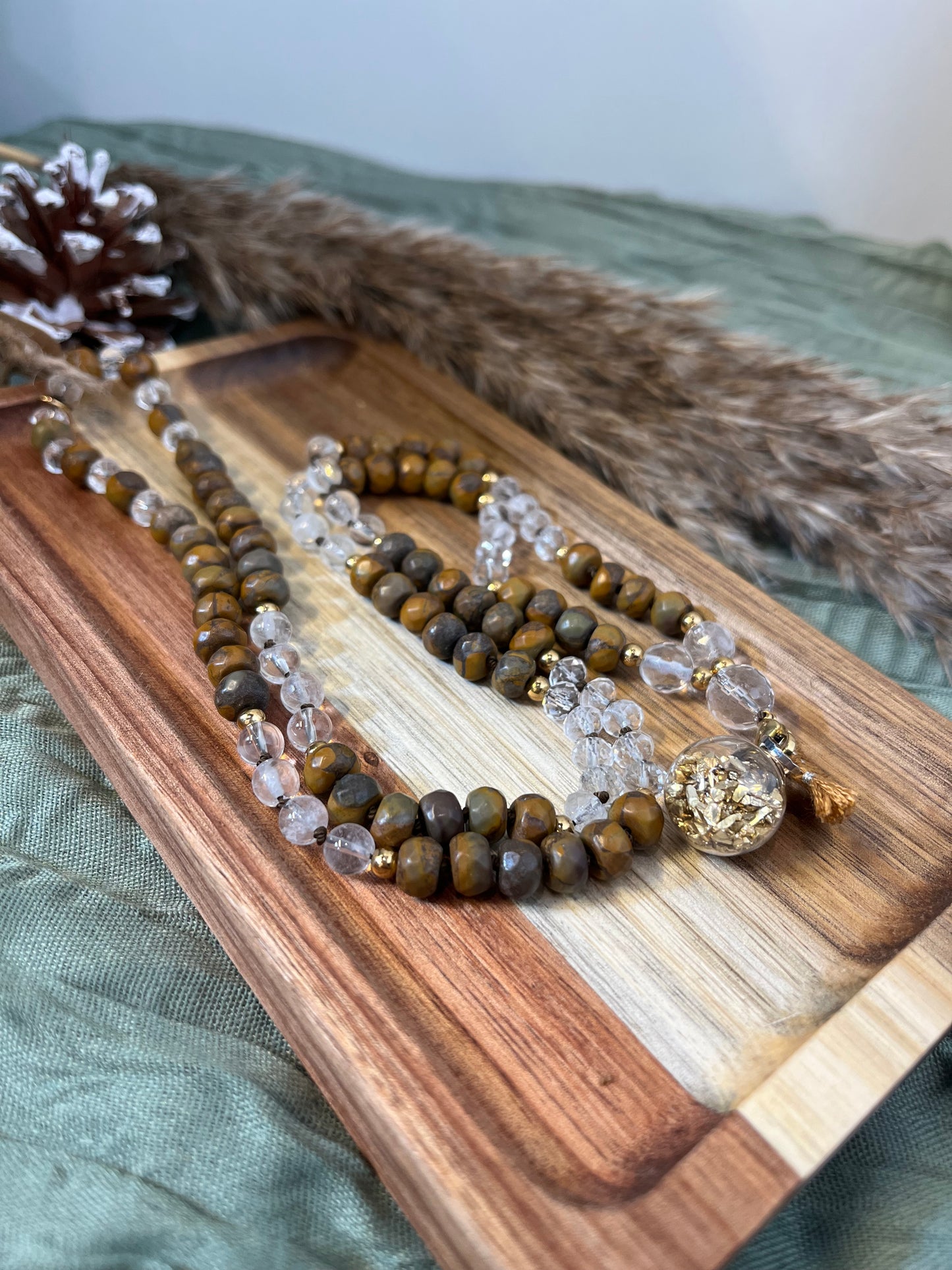 Mala “Souffle de Bambou” - SOUPLESSE - ALIGNEMENT - CROISSANCE - Agate Feuille de Bambou • Cristal de roche