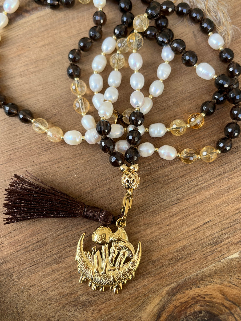 Mala " Lumière d'Ambre" -  Quartz fumé - Citrine - Pierre d'eau douce