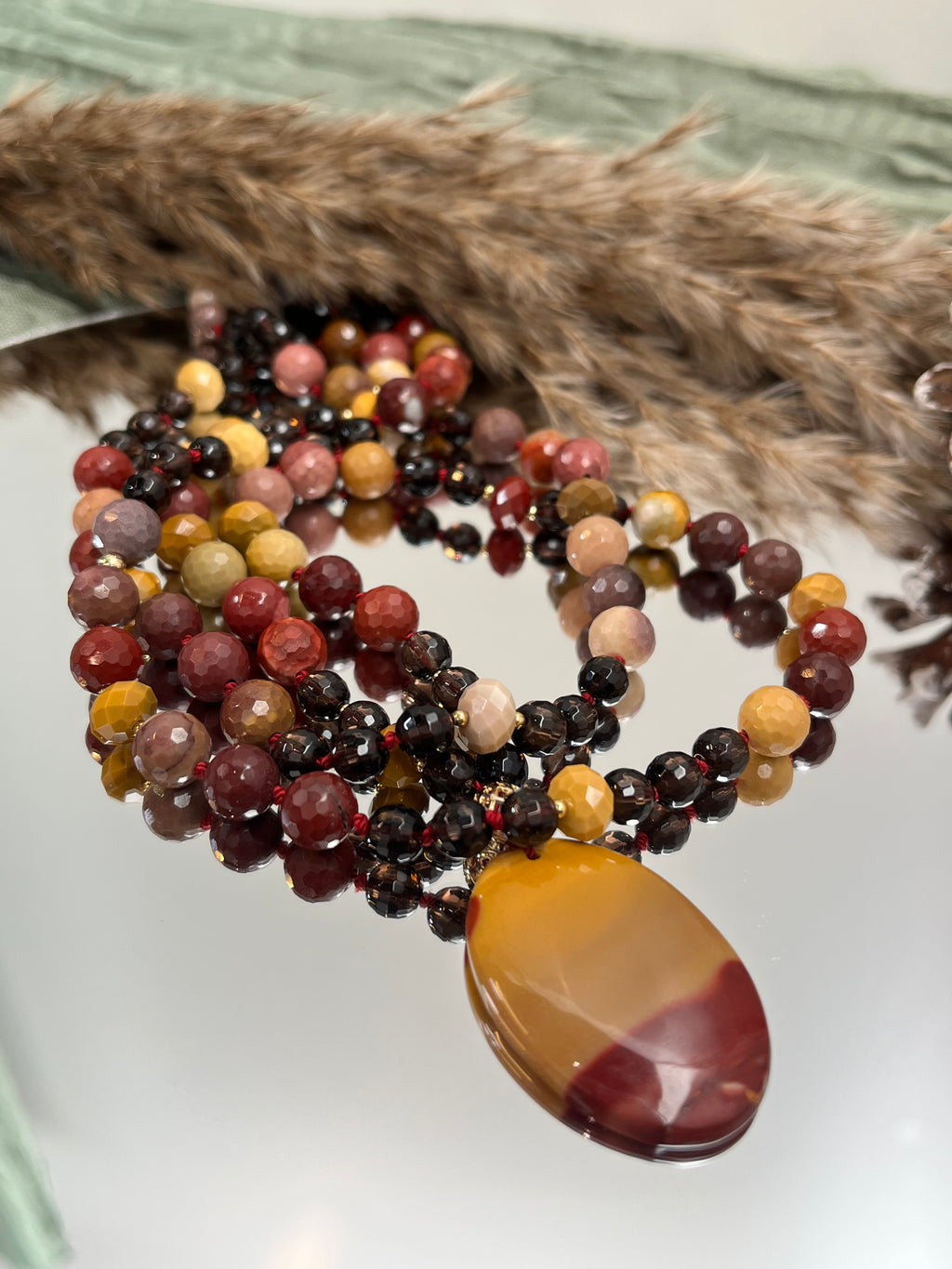 Mala “Terre Brune” Mookaite - Cuarzo ahumado - Acero
