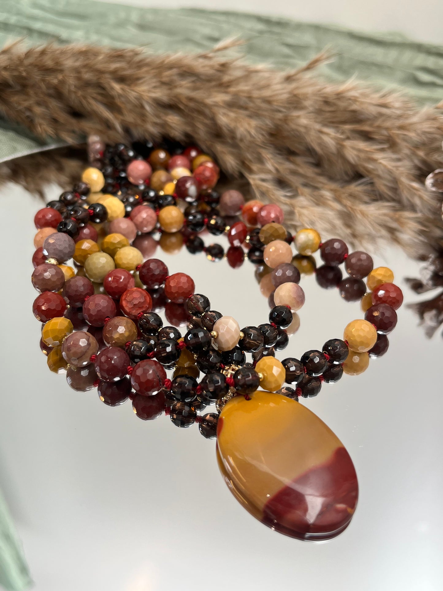 Mala « Terre Brune » - SAGESSE INTÉRIEURE - STABILITÉ - ANCRAGE - Mookaite - Quartz fumé