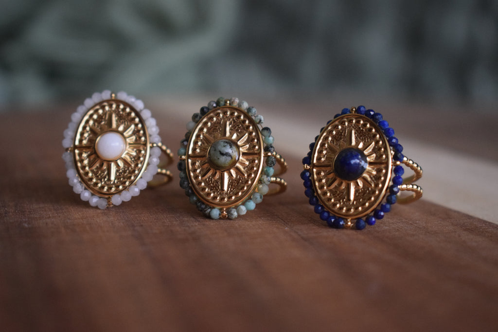Bague en pierres naturelles - Acier inoxydable