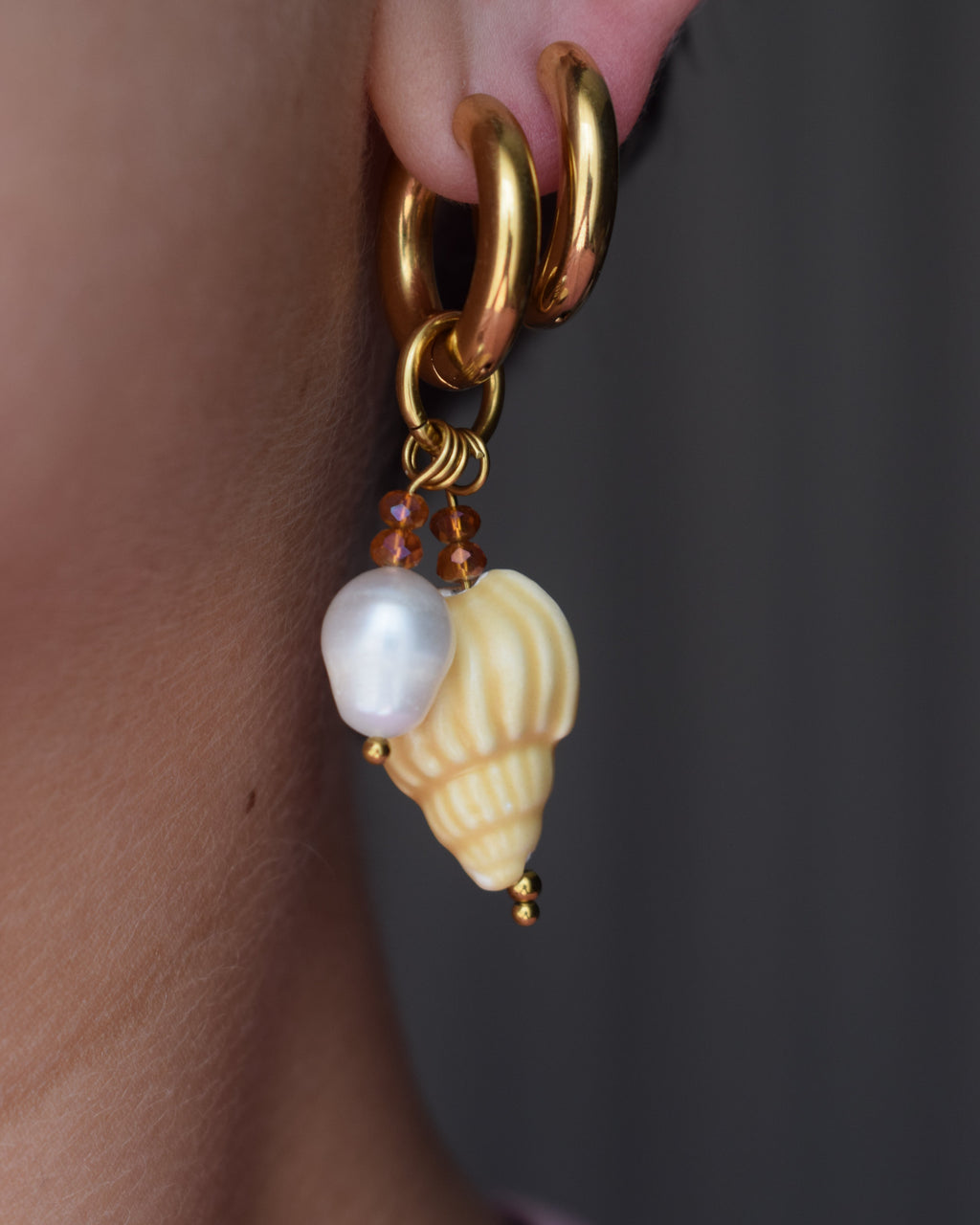 Créoles coquillage & perle d'eau douce