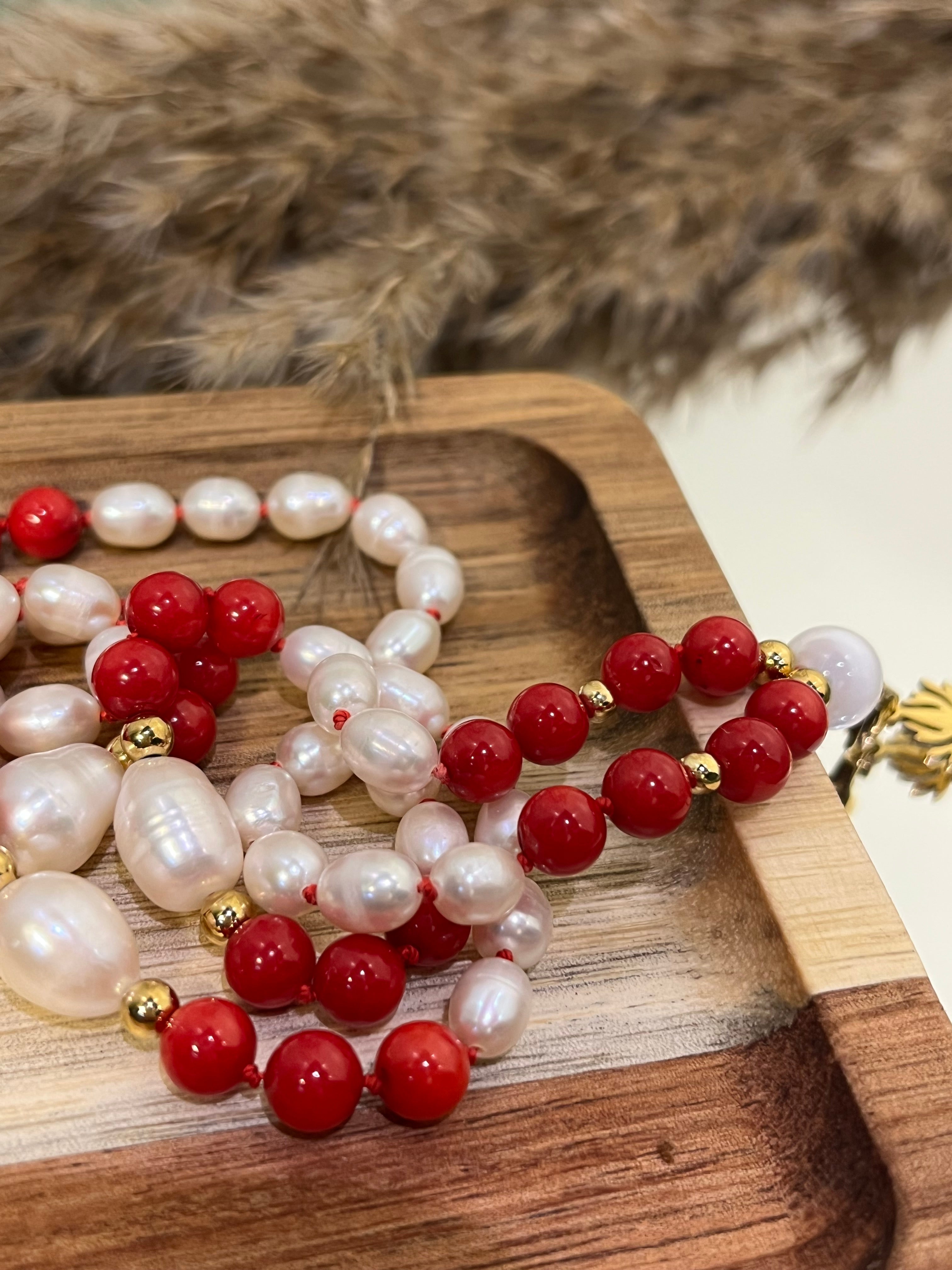 Mala « Écume Rouge » - SENSUALITÉ - VITALITÉ - ÉLAN DU COEUR - Bambou de mer- perles d’eau douce