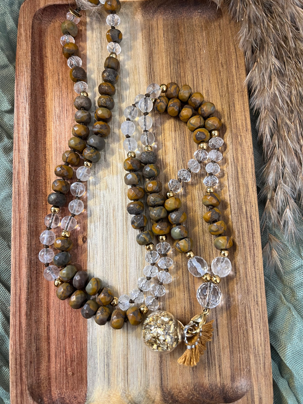 Mala “Souffle de Bambou” - SOUPLESSE - ALIGNEMENT - CROISSANCE - Agate Feuille de Bambou • Cristal de roche