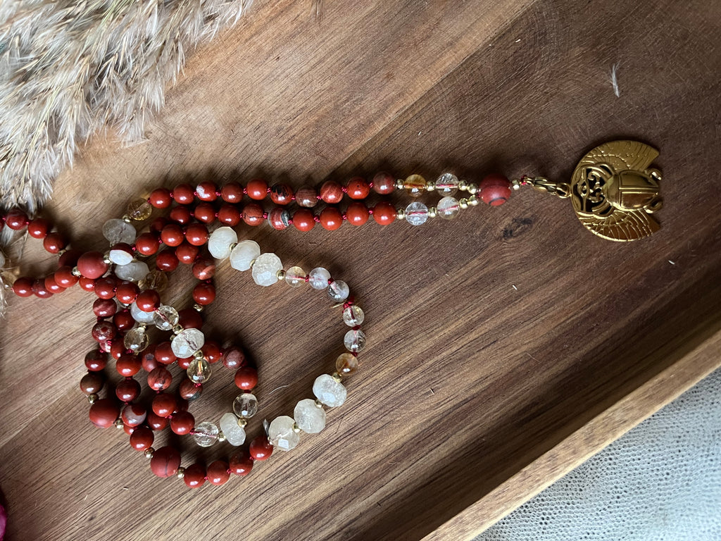 Mala « Souffle Vital » - ÉNERGIE - ANCRAGE - ÉLAN - Jaspe rouge - Citrine