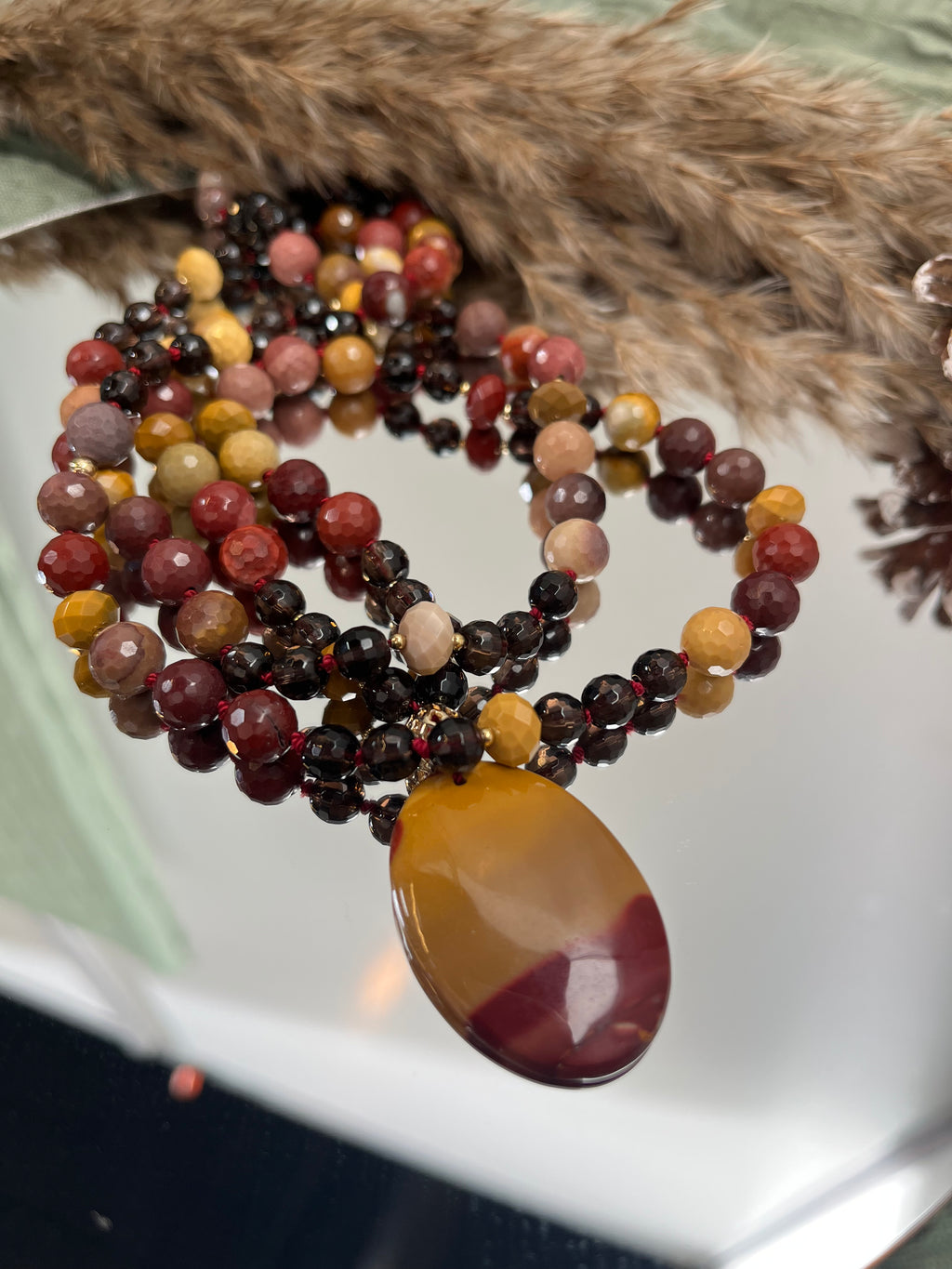 Mala “Terre Brune” Mookaite - Cuarzo ahumado - Acero