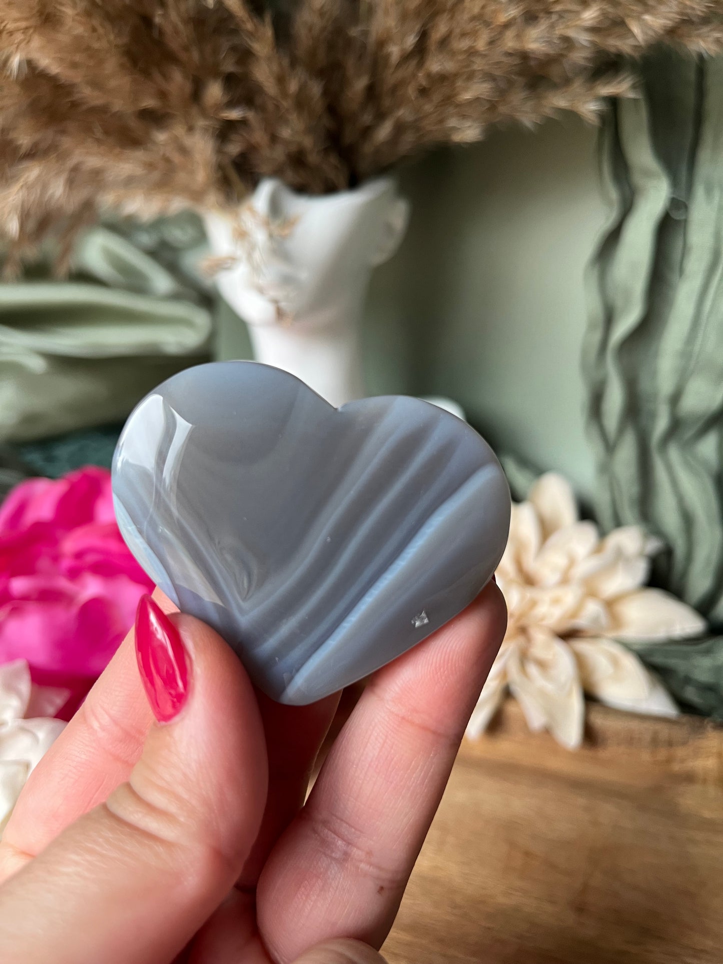 Galet Cœur - DOUCEUR - APAISEMENT - STABILITÉ - Agate grise