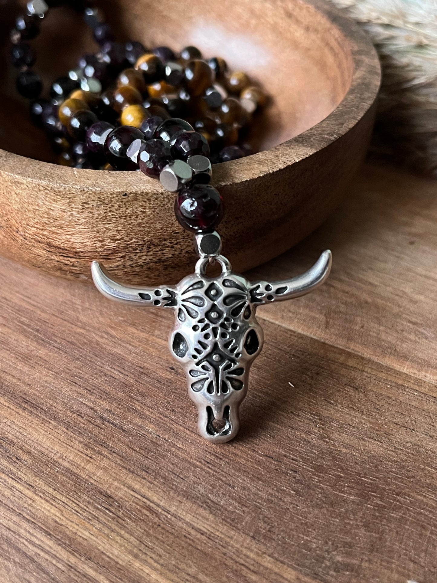 Mala « Âme guerrière » - FORCE - COURAGE - Grenat - Œil de tigre