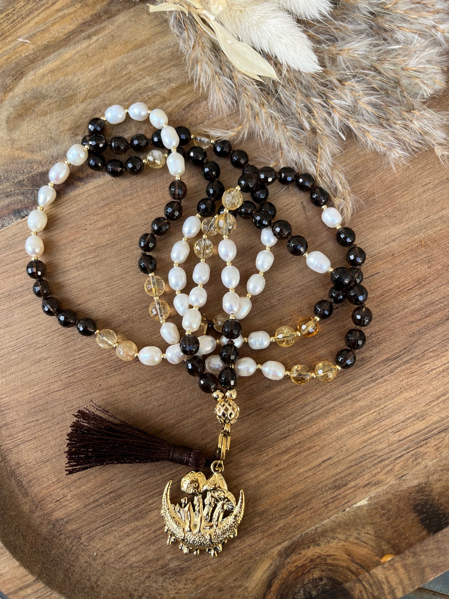 Mala " Lumière d'Ambre" -  Quartz fumé - Citrine - Pierre d'eau douce