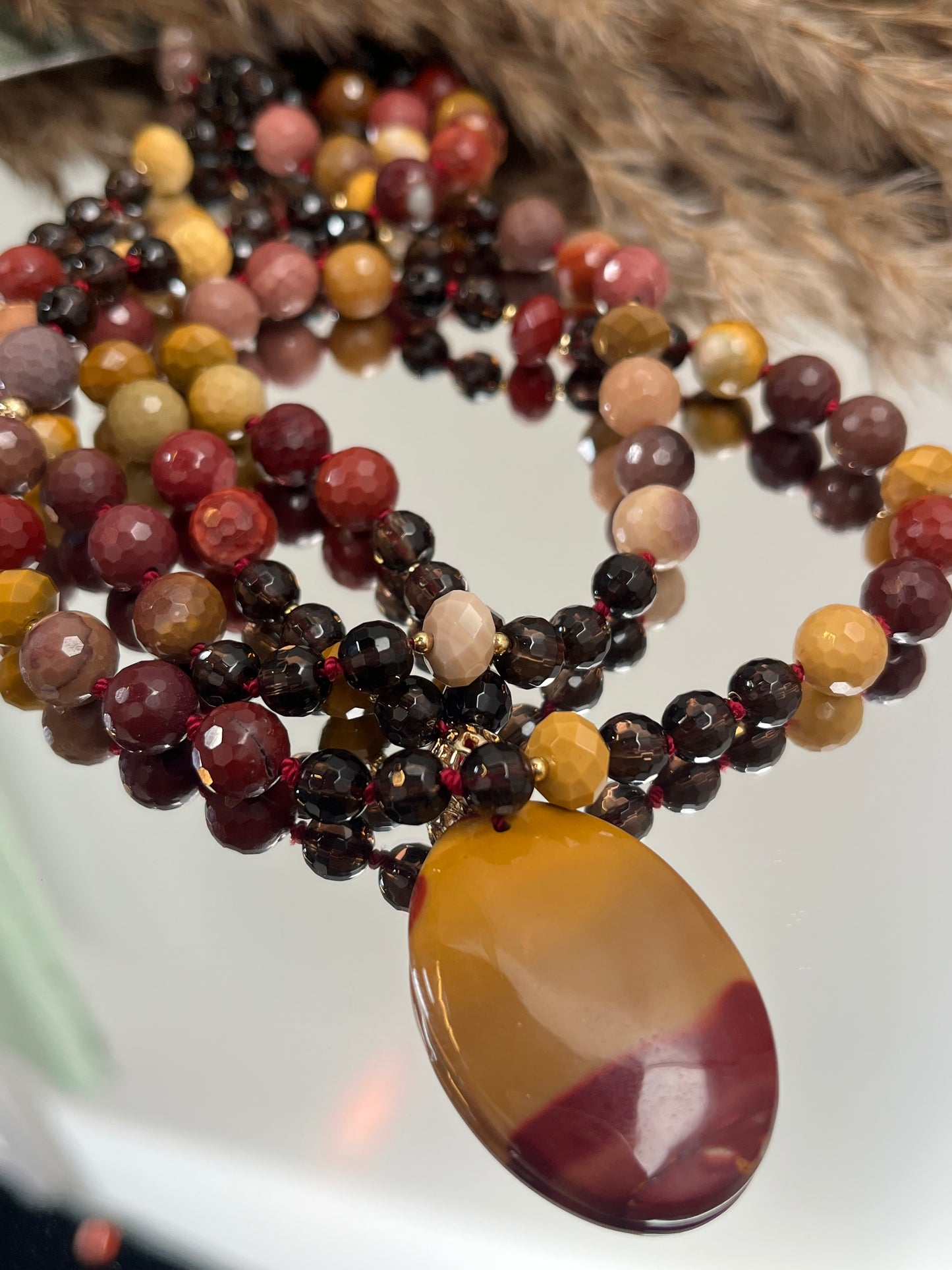 Mala « Terre Brune » - SAGESSE INTÉRIEURE - STABILITÉ - ANCRAGE - Mookaite - Quartz fumé