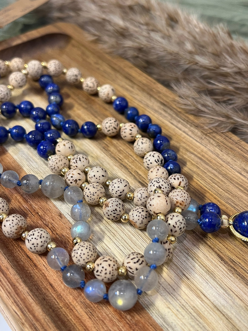 Mala "Sabiduría de las Estrellas" - Semillas de Bodhi - Lapislázuli - Labradorita