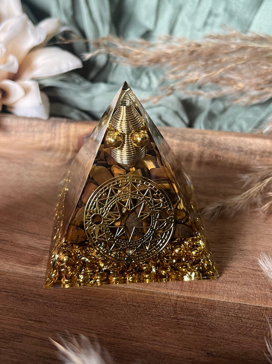 Orgonite - FORCE - PROTECTION - CONFIANCE - Œil de Tigre - Cercle magique
