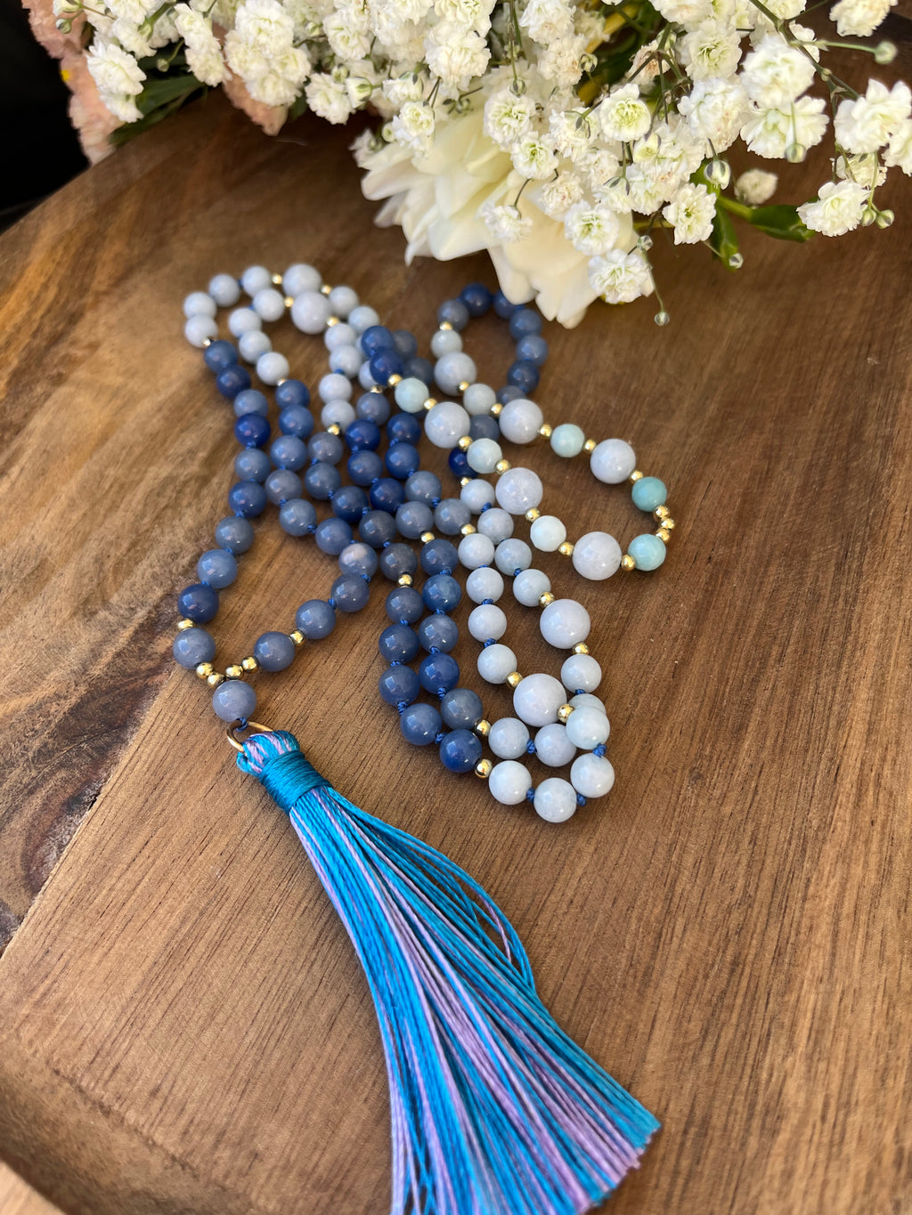 Mala "Harmonie Bleue" - SERENITE - HARMONIE - EXPRESSION - Aventurine bleue - Amazonite - Calcédoine