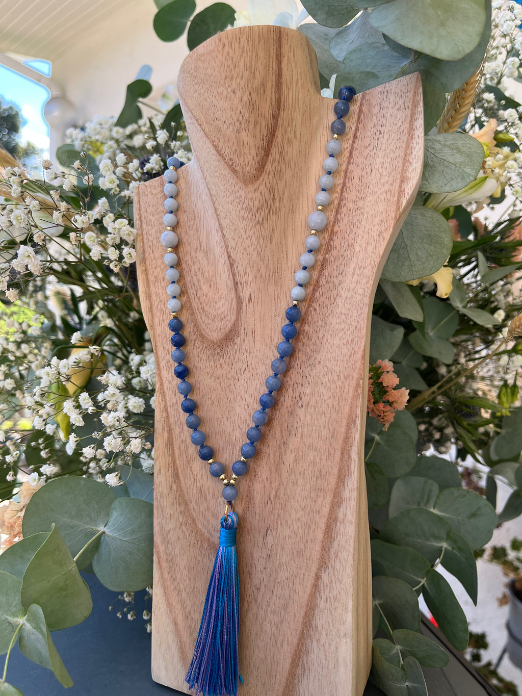 Mala "Harmonie Bleue" - SERENITE - HARMONIE - EXPRESSION - Aventurine bleue - Amazonite - Calcédoine