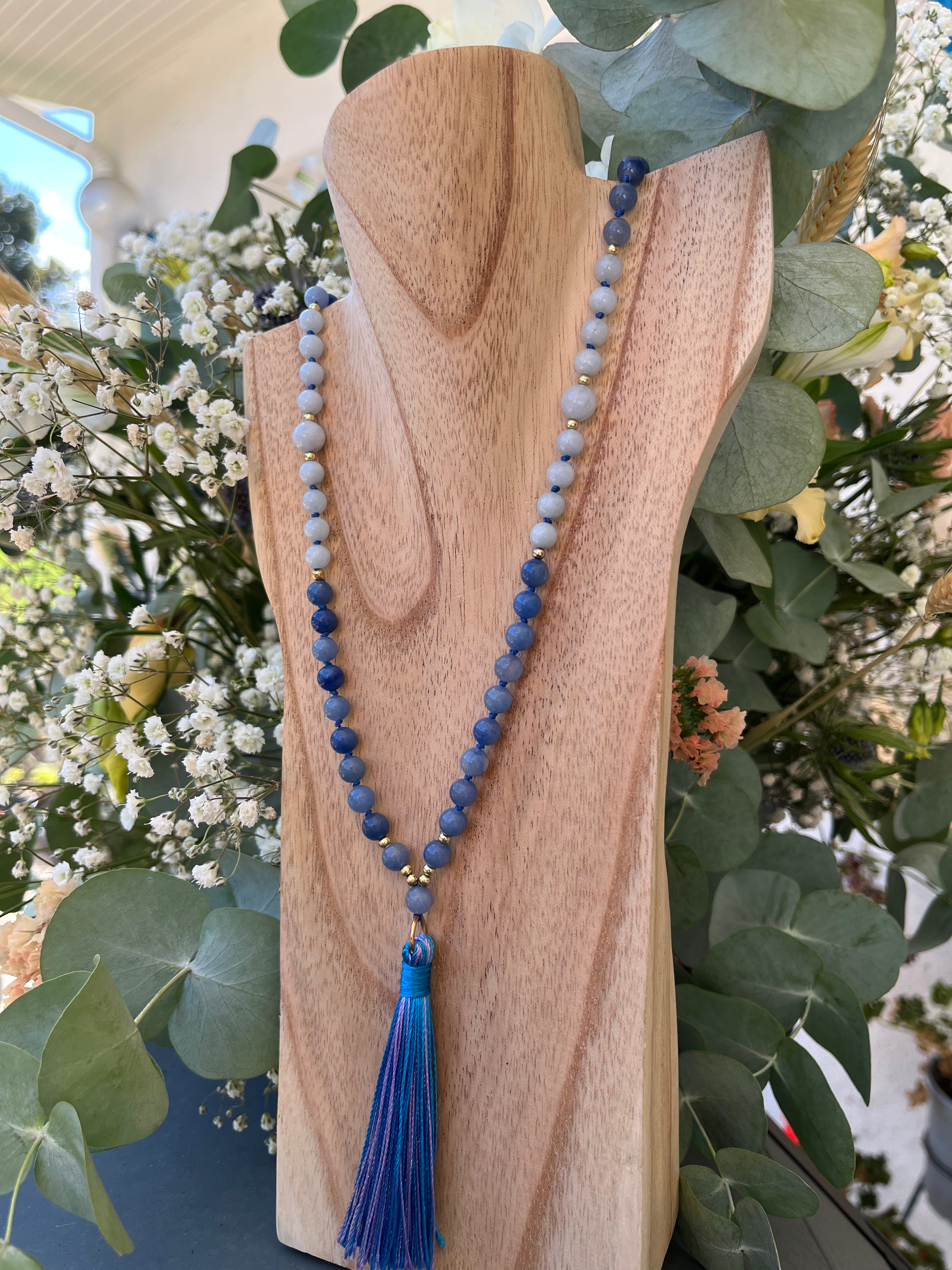 Mala "Harmonie Bleue" - SERENITE - HARMONIE - EXPRESSION - Aventurine bleue - Amazonite - Calcédoine