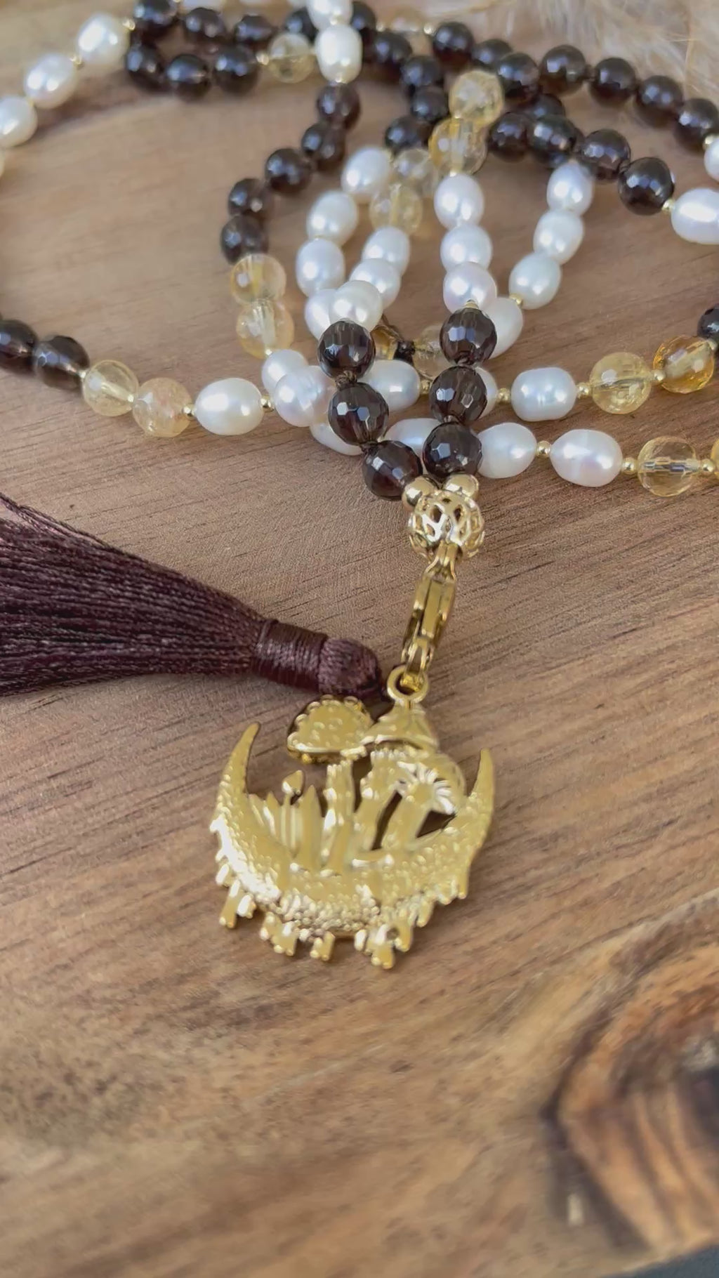 Mala " Lumière d'Ambre" -  Quartz fumé - Citrine - Pierre d'eau douce